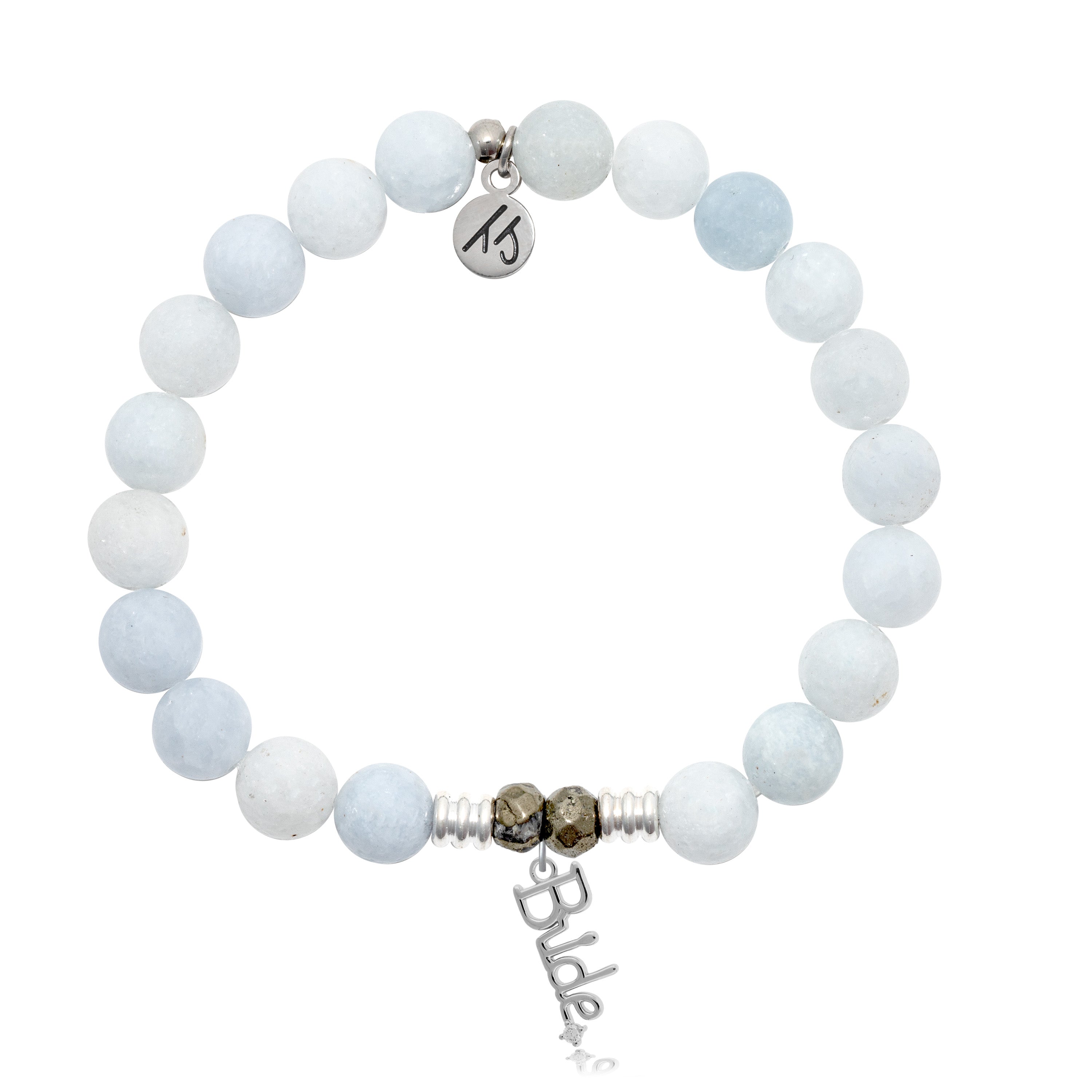 Celestine Stone Bracelet with Bride Sterling Silver Charm