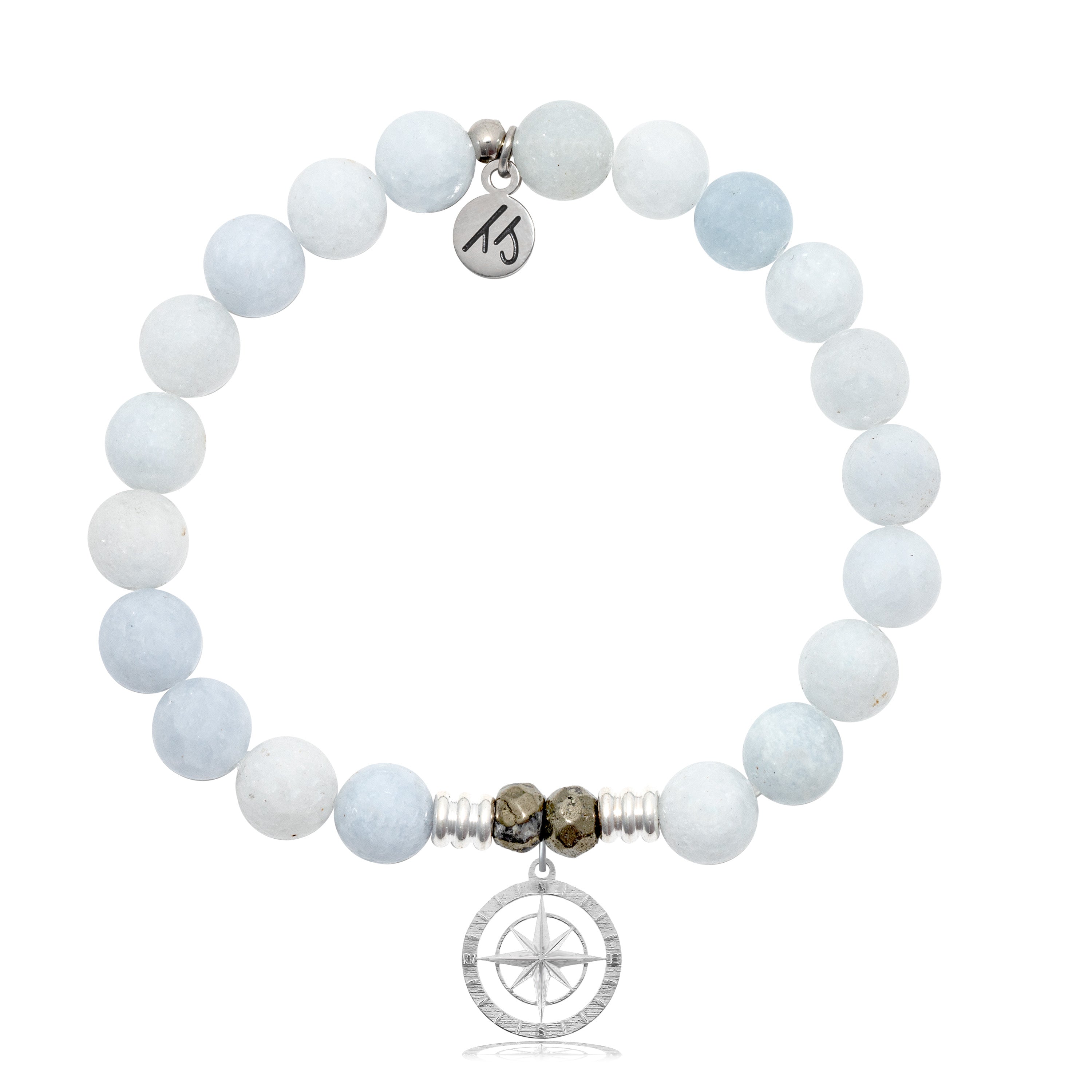 Celestine Stone Bracelet with Compass Rose Sterling Silver Charm