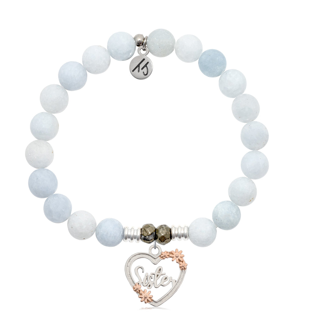 Celestine Stone Bracelet with Heart Sister Sterling Silver Charm