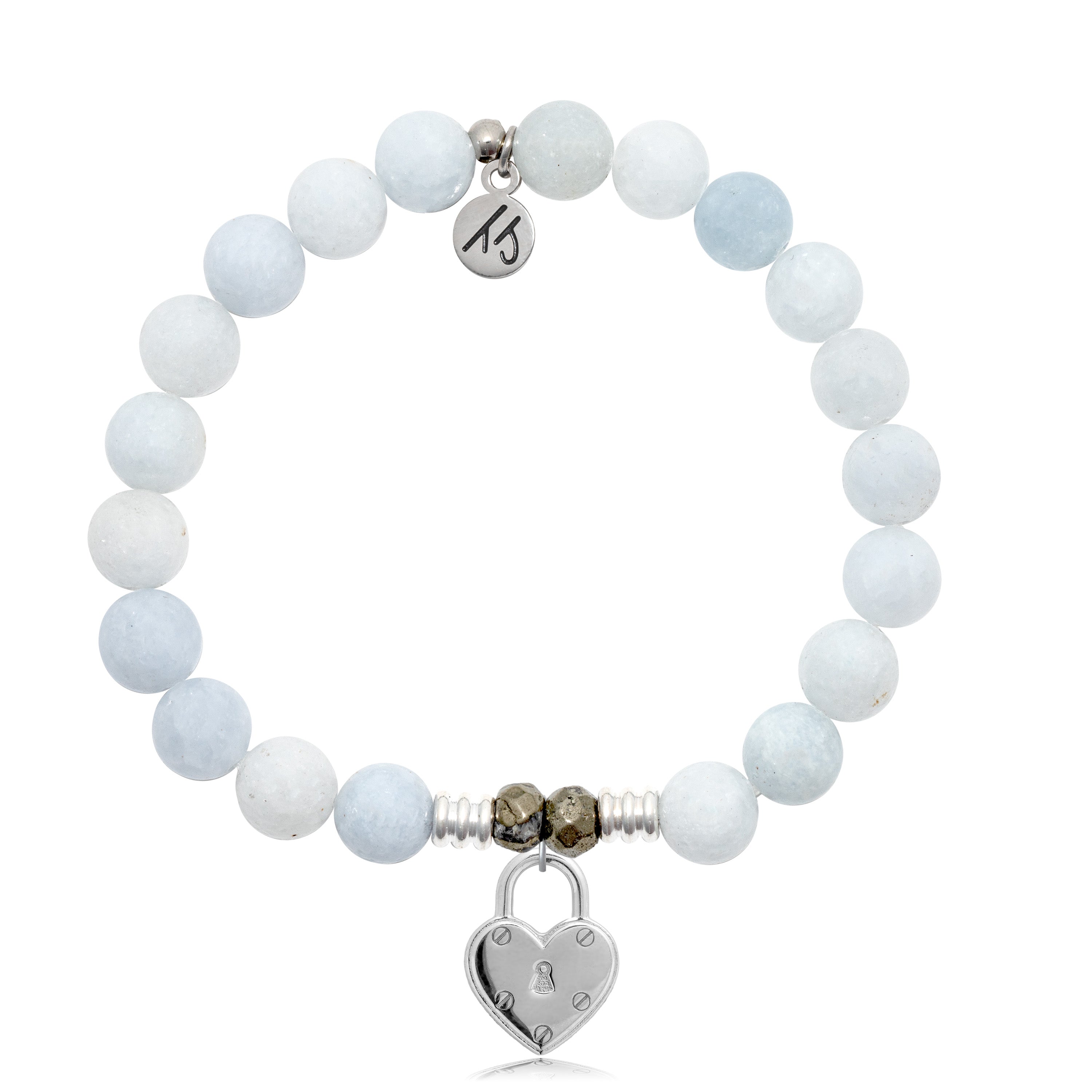 Celestine Stone Bracelet with Love Lock Sterling Silver Charm