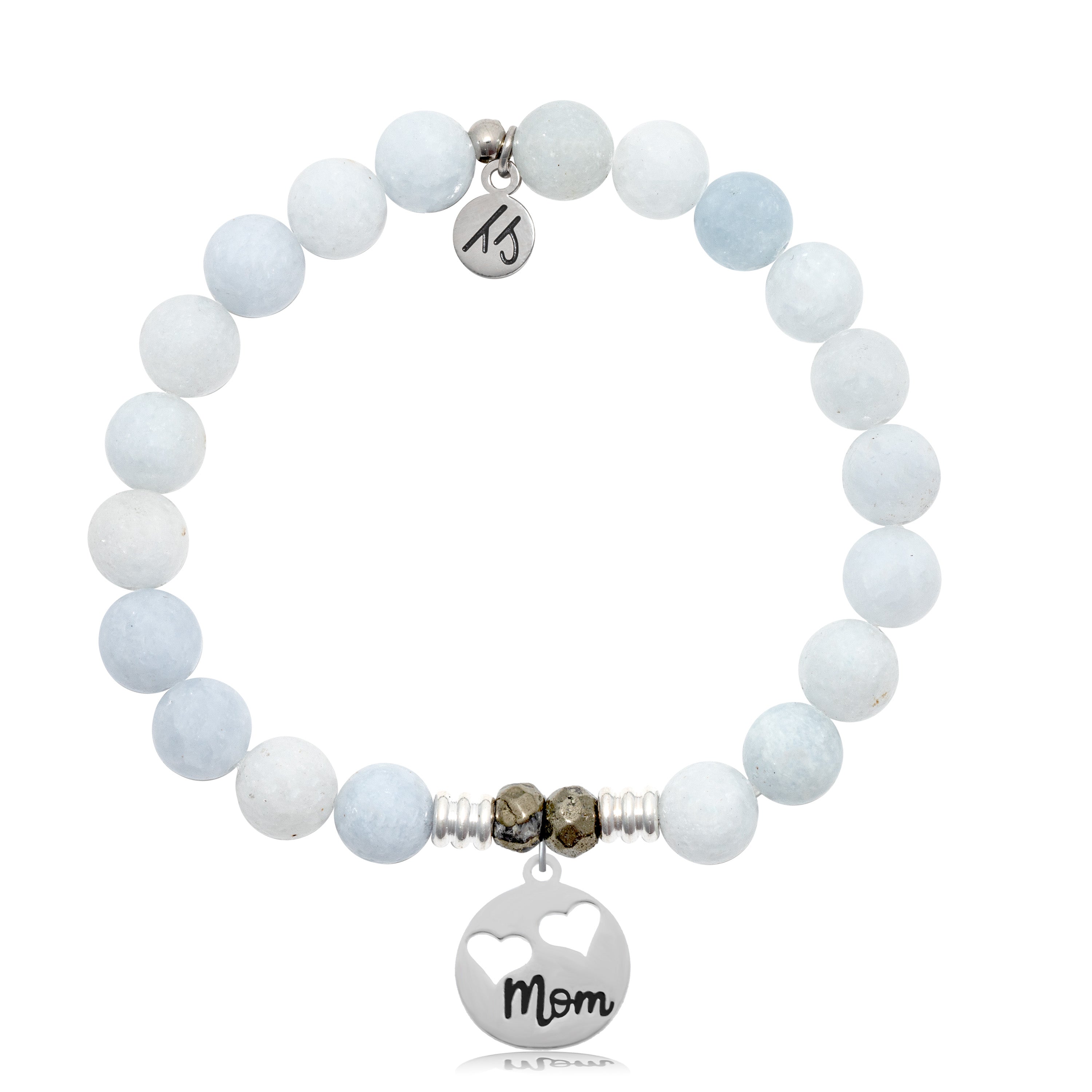Celestine Stone Bracelet with Mom Hearts Sterling Silver Charm