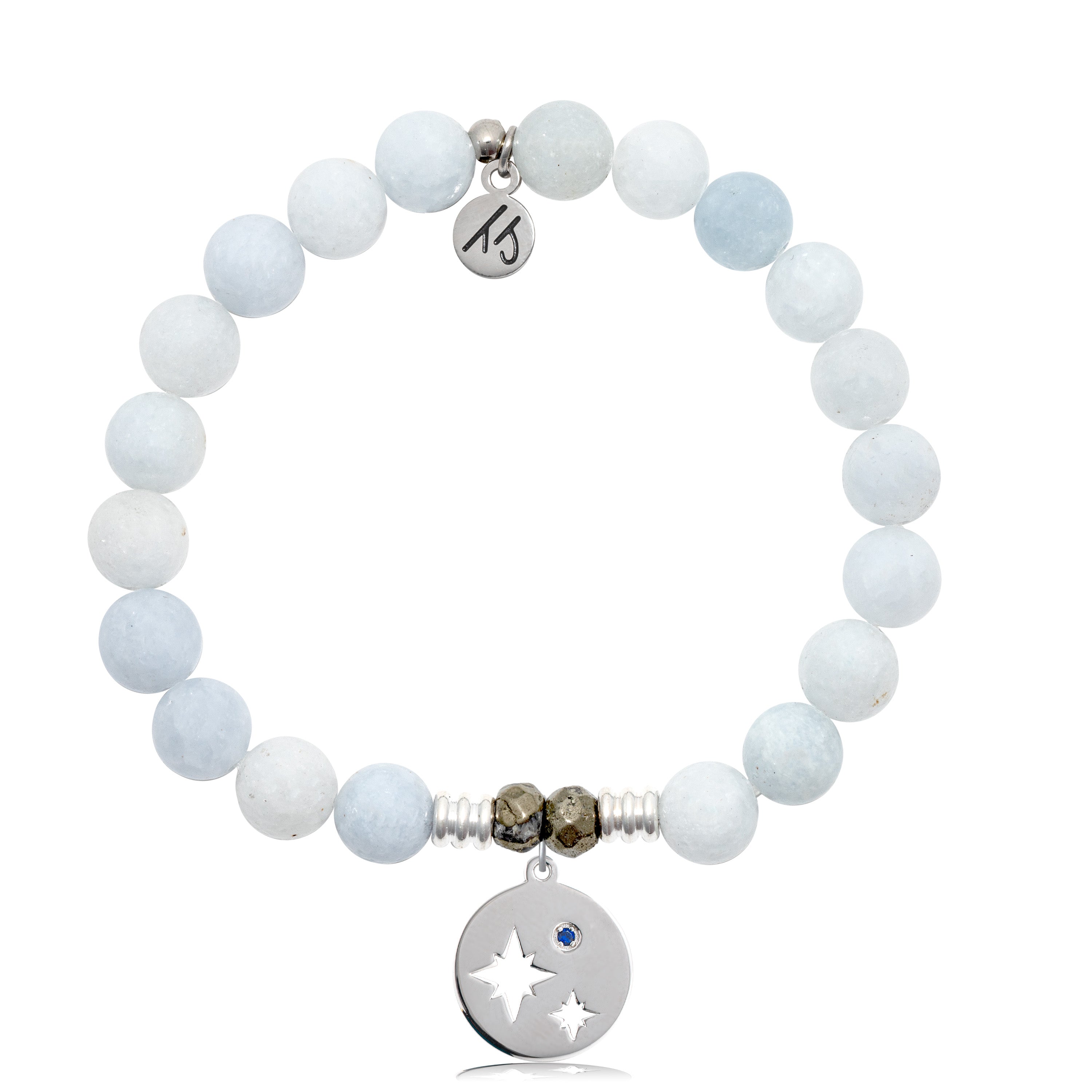 Celestine Stone Bracelet with Mother Son Sterling Silver Charm