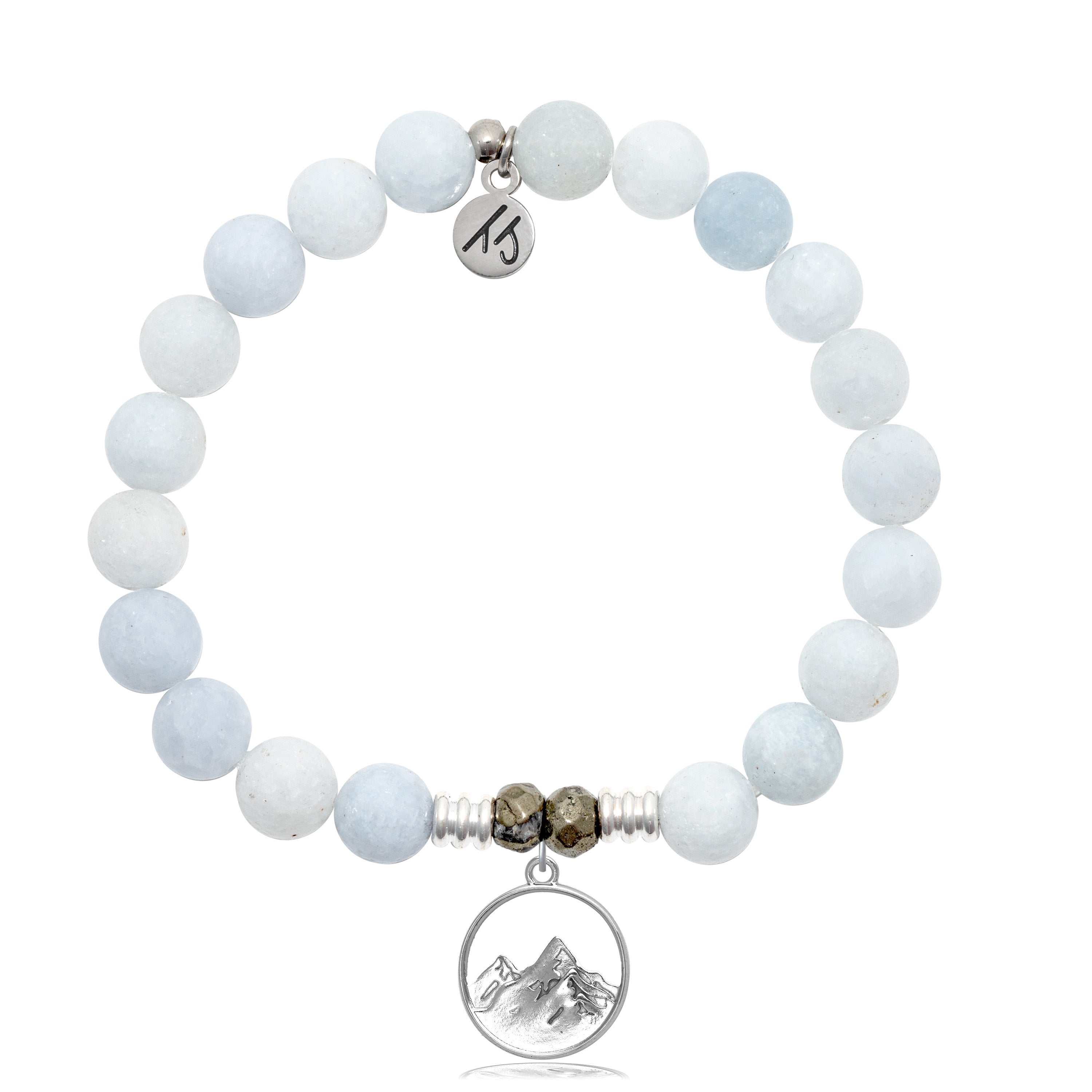 Celestine Stone Bracelet with Mountain Cutout Sterling Silver Charm