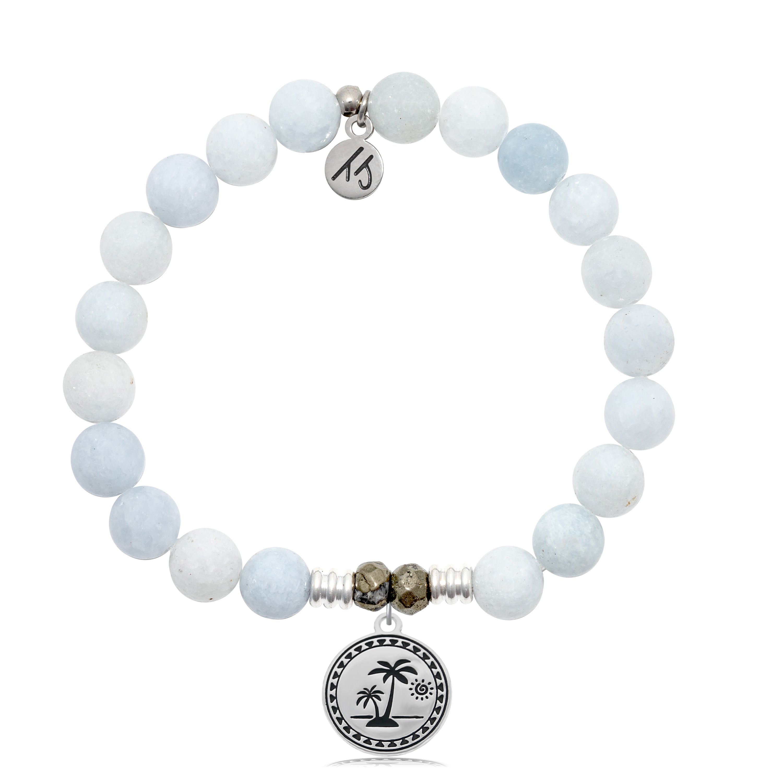 Celestine Stone Bracelet with Palm Tree Sterling Silver Charm