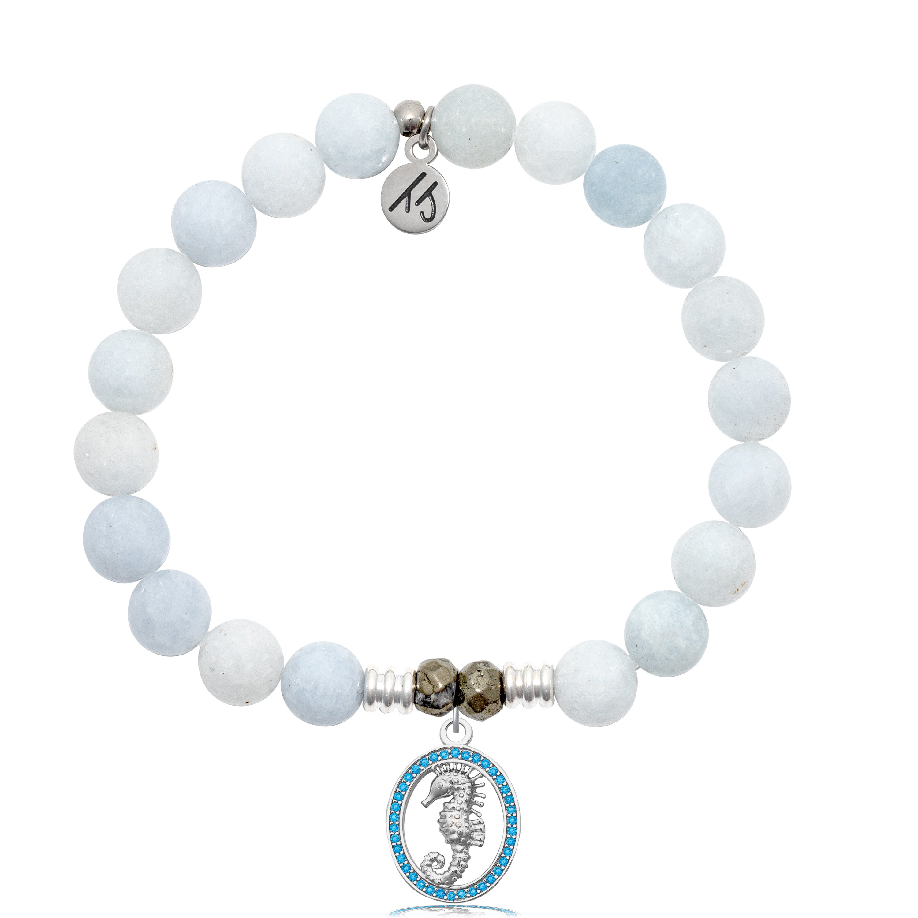 Celestine Stone Bracelet with Seahorse Sterling Silver Charm