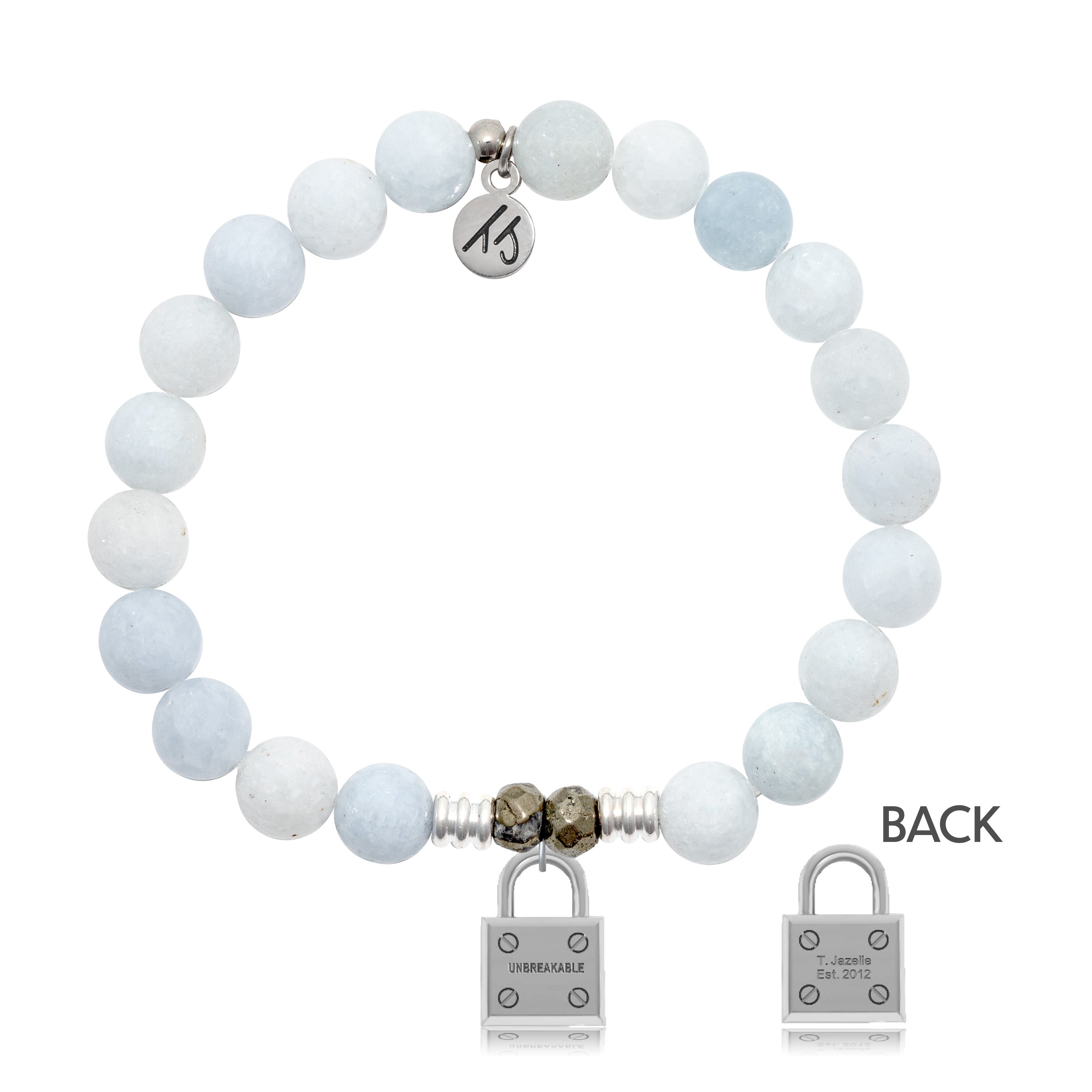 Celestine Stone Bracelet with Unbreakable Sterling Silver Charm
