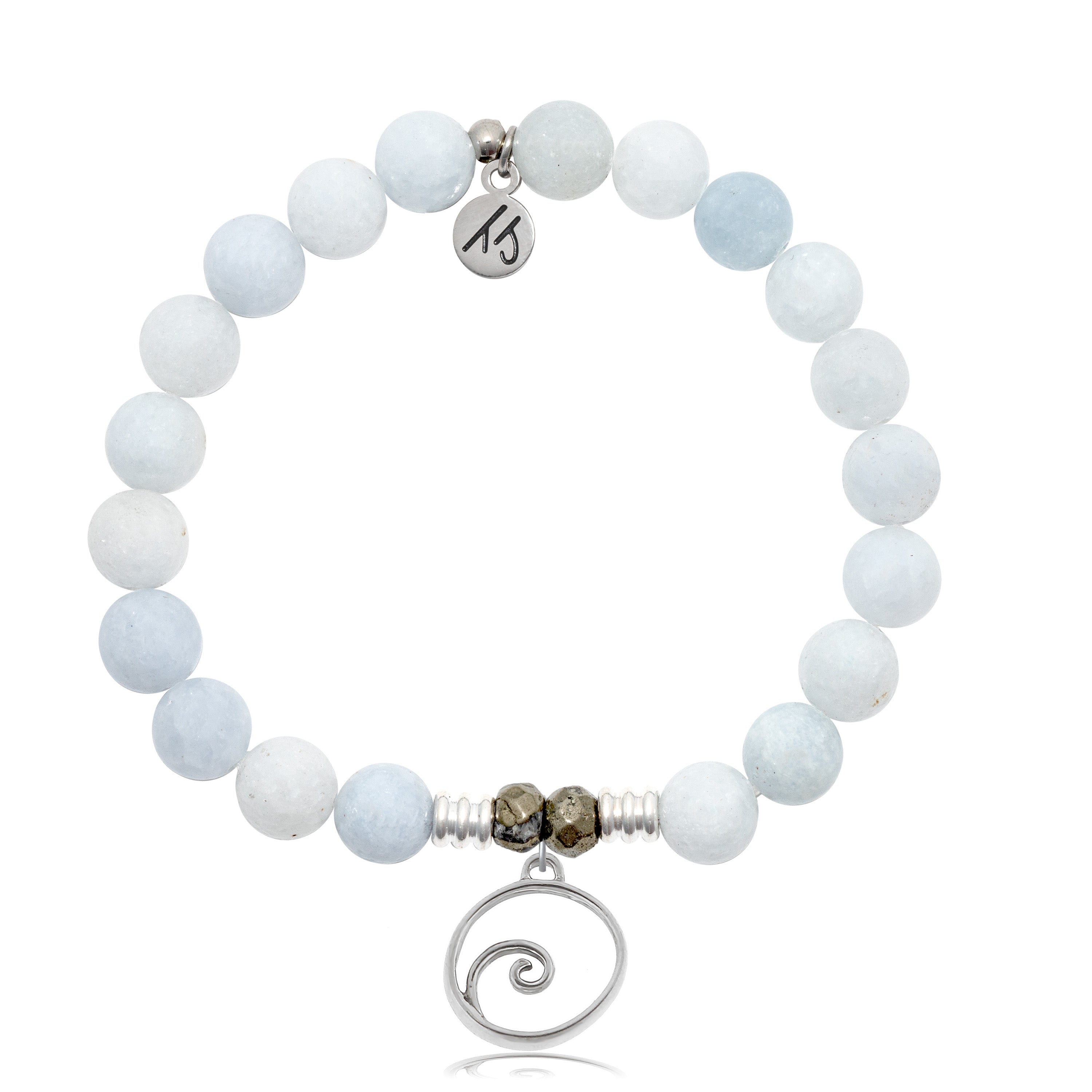 Celestine Stone Bracelet with Wave Sterling Silver Charm