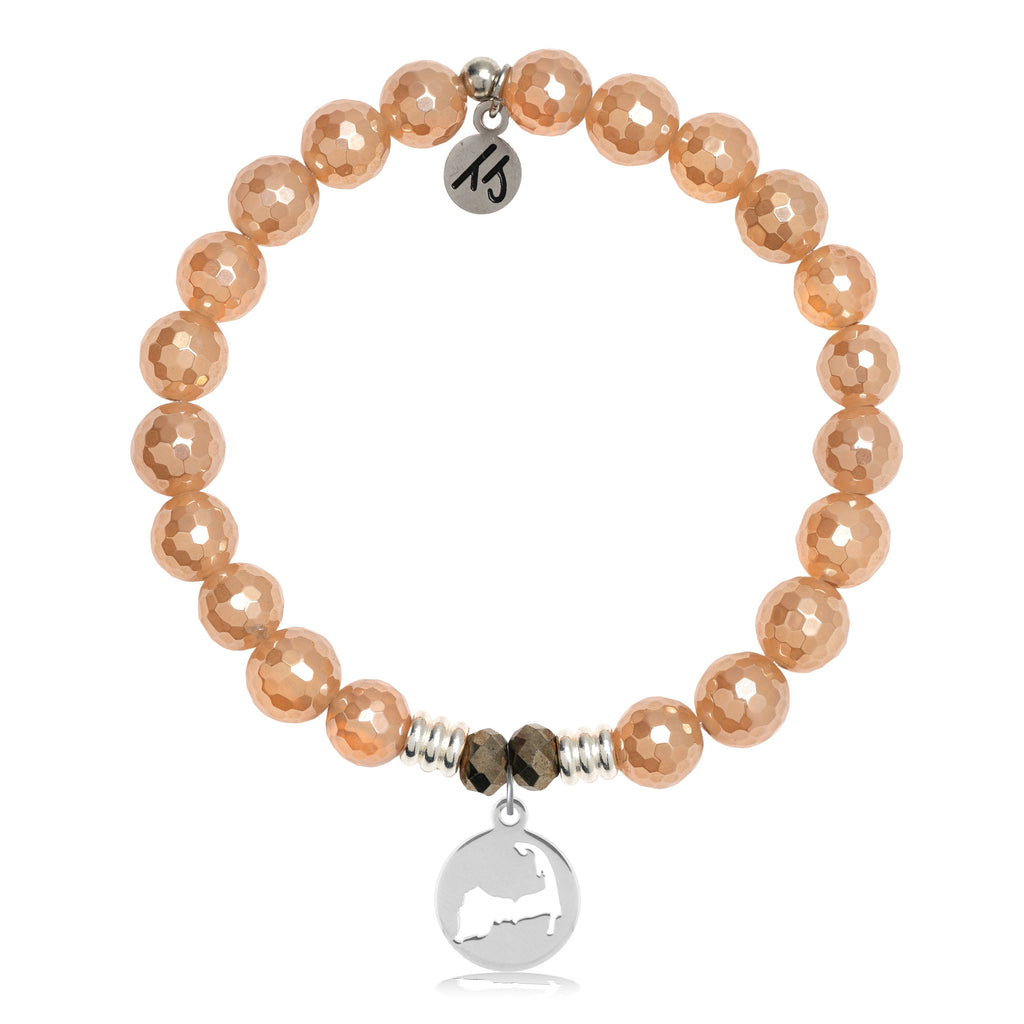 Champagne Agate Stone Bracelet with Cape Cod Cutout Sterling Silver Charm