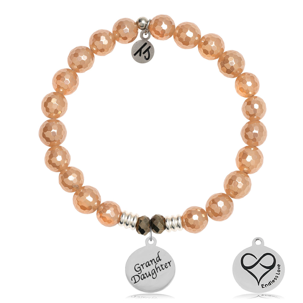 Champagne Agate Stone Bracelet with Granddaughter Sterling Silver Charm
