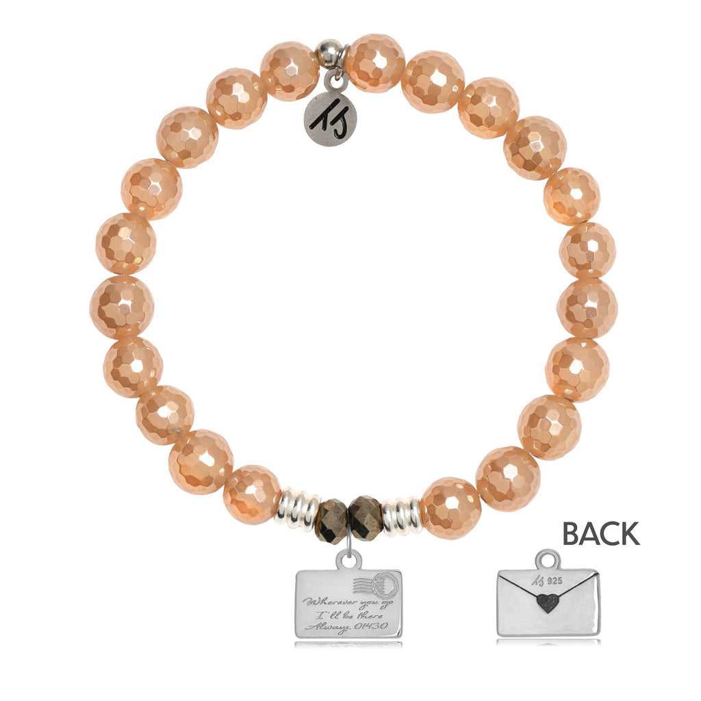 Champagne Agate Stone Bracelet with Love Letter Sterling Silver Charm