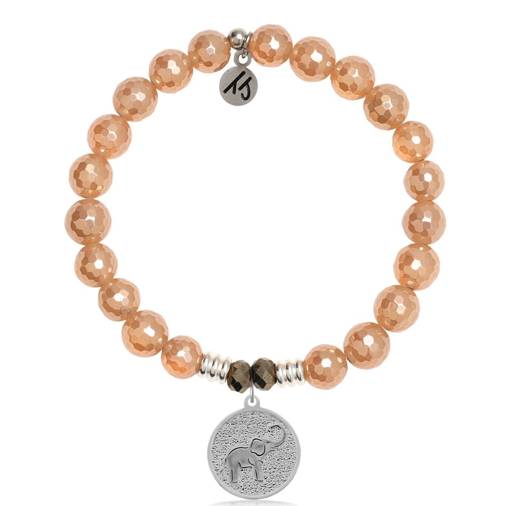 Champagne Agate Stone Bracelet with Lucky Elephant Sterling Silver Charm