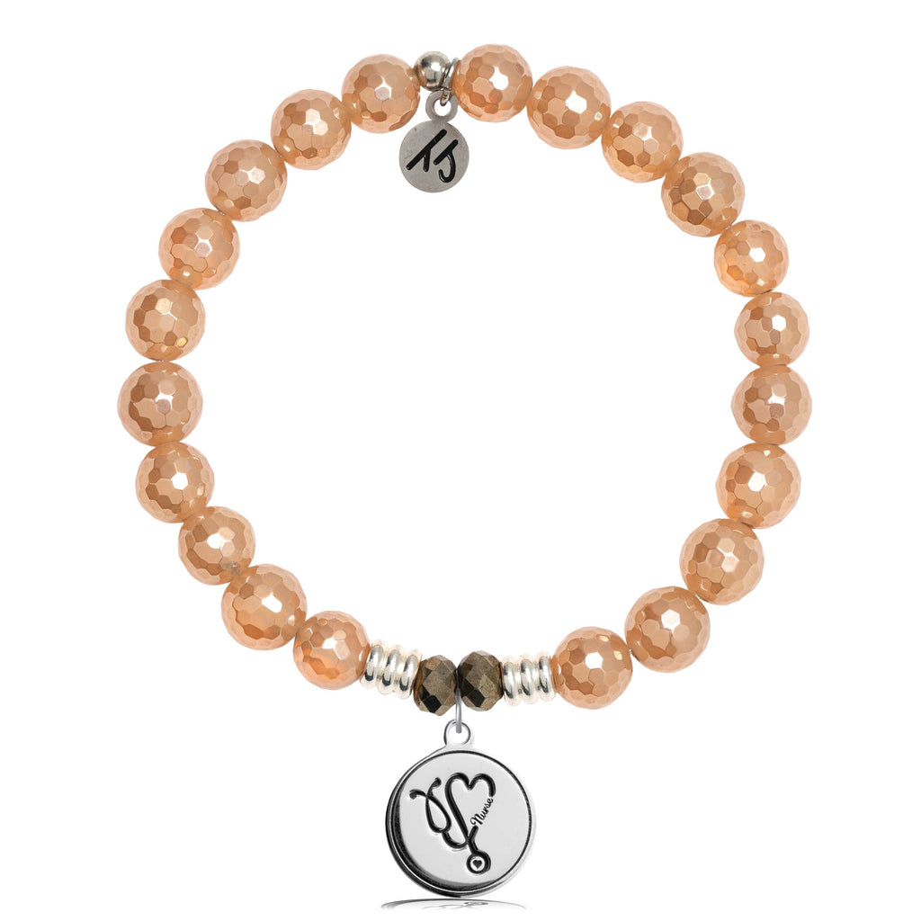 Champagne Agate Stone Bracelet with Nurse Sterling Silver Charm