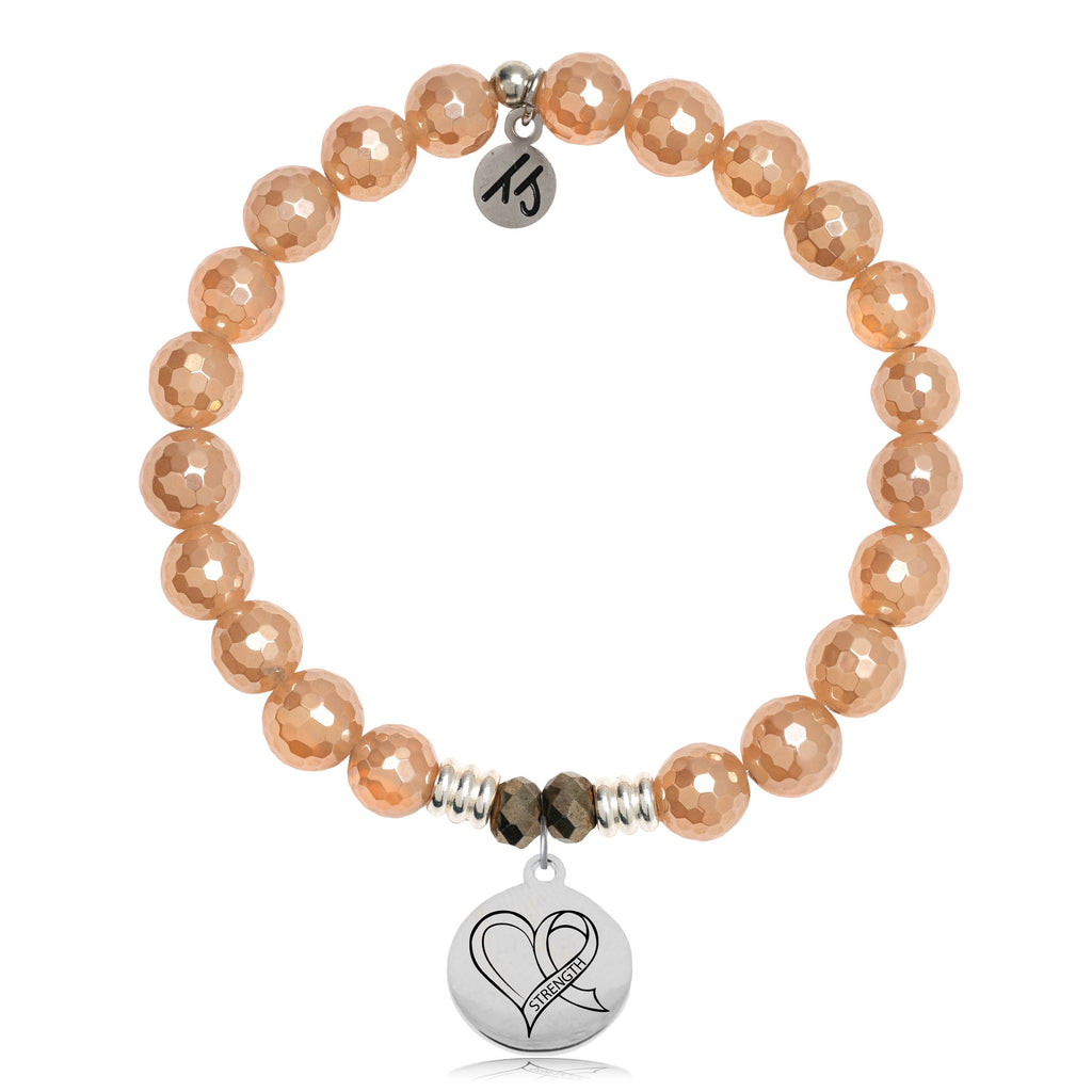 Champagne Agate Stone Bracelet with Strength Heart Sterling Silver Charm