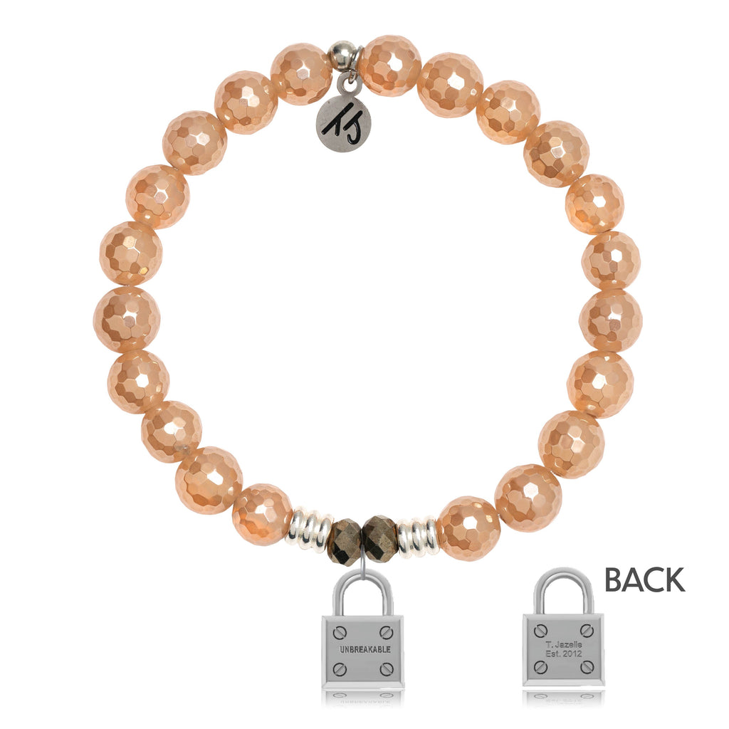 Champagne Agate Stone Bracelet with Unbreakable Sterling Silver Charm