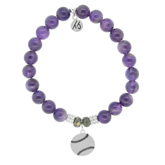 Champions Collection-Amethyst Stone Bracelet with Baseball Sterling Silver Charm Tiffany Jazelle