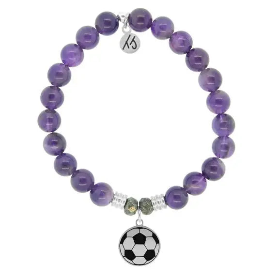 Champions Collection-Amethyst Stone Bracelet with Soccer Sterling Silver Charm Tiffany Jazelle