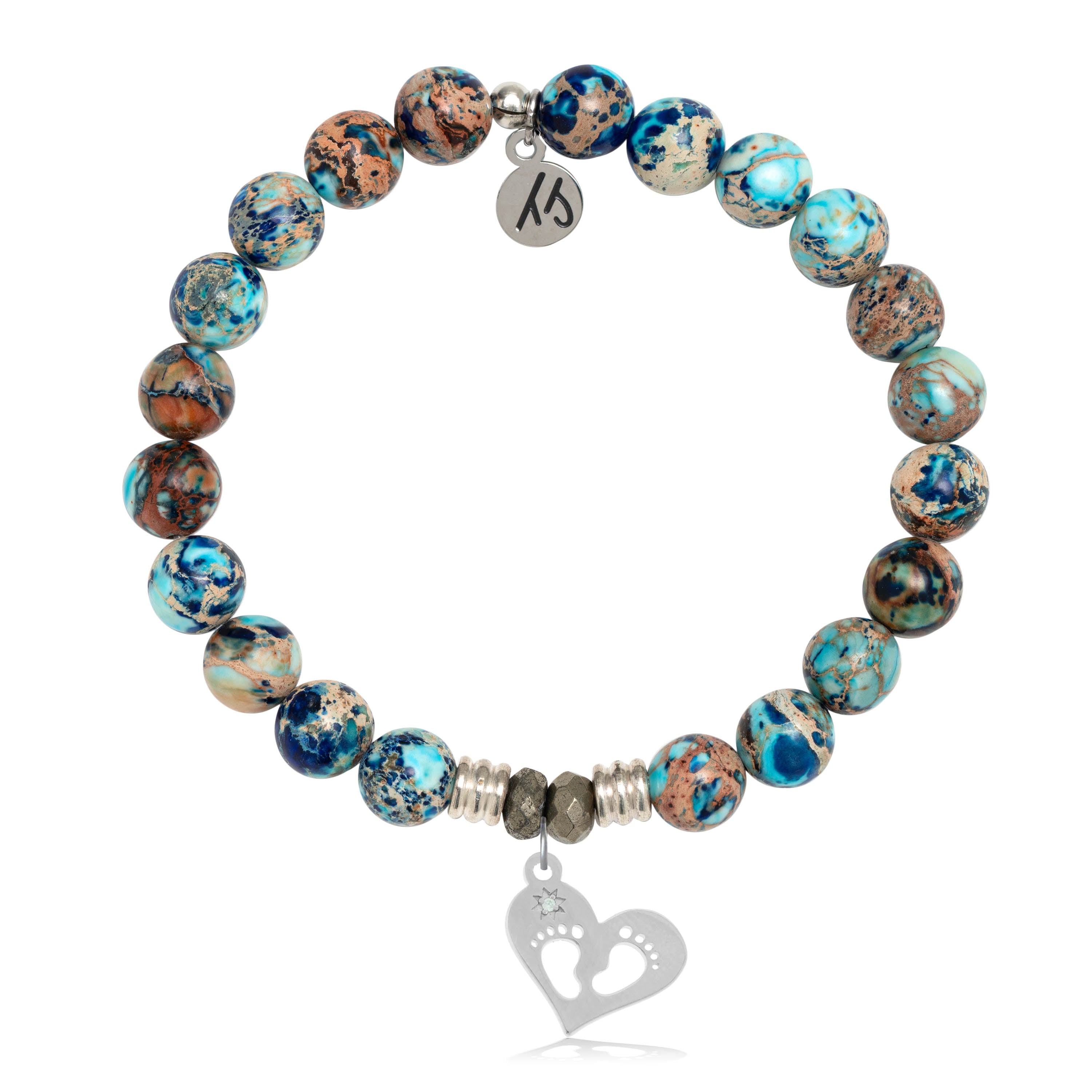 Earth Jasper Stone Bracelet with Baby Feet Sterling Silver Charm