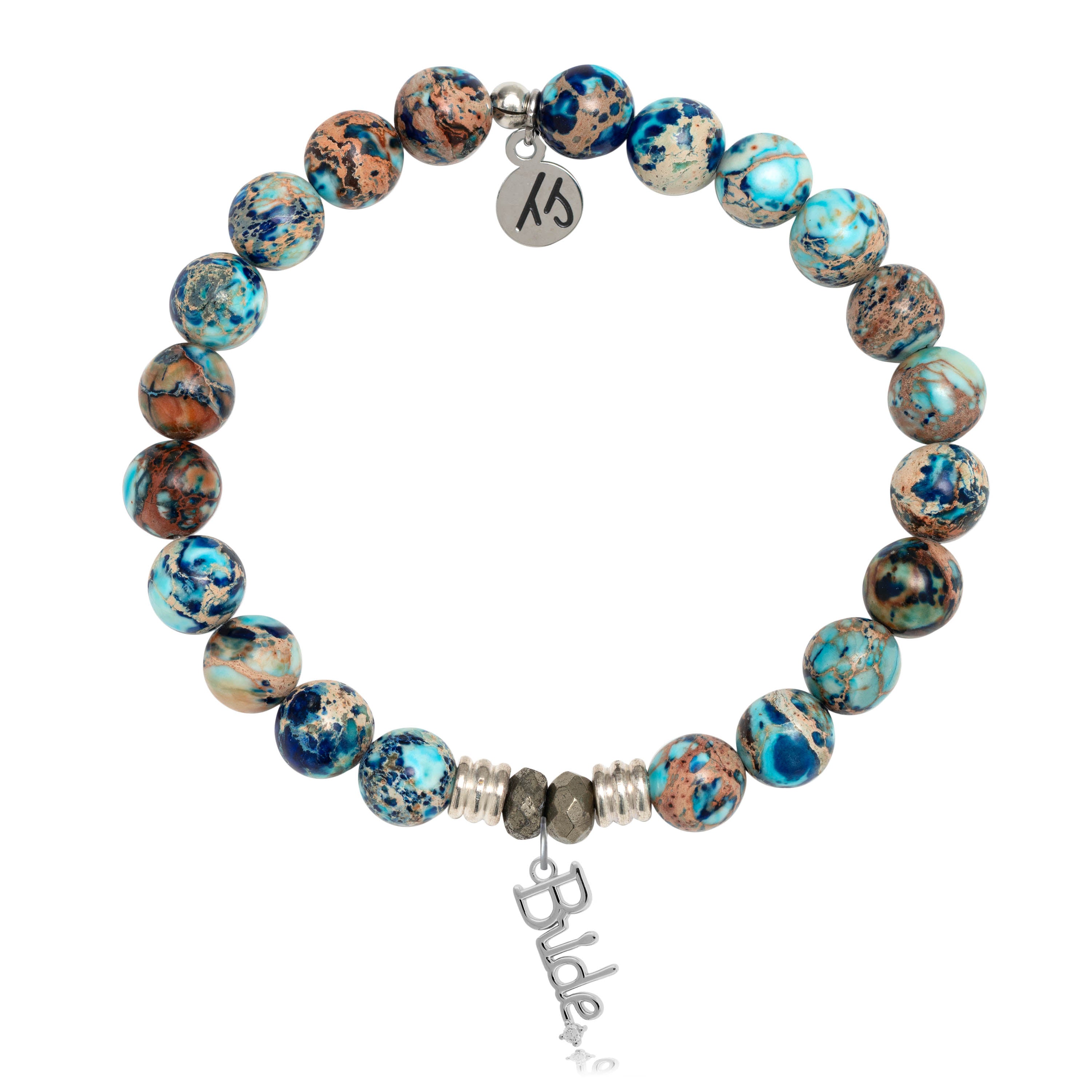 Earth Jasper Stone Bracelet with Bride Sterling Silver Charm