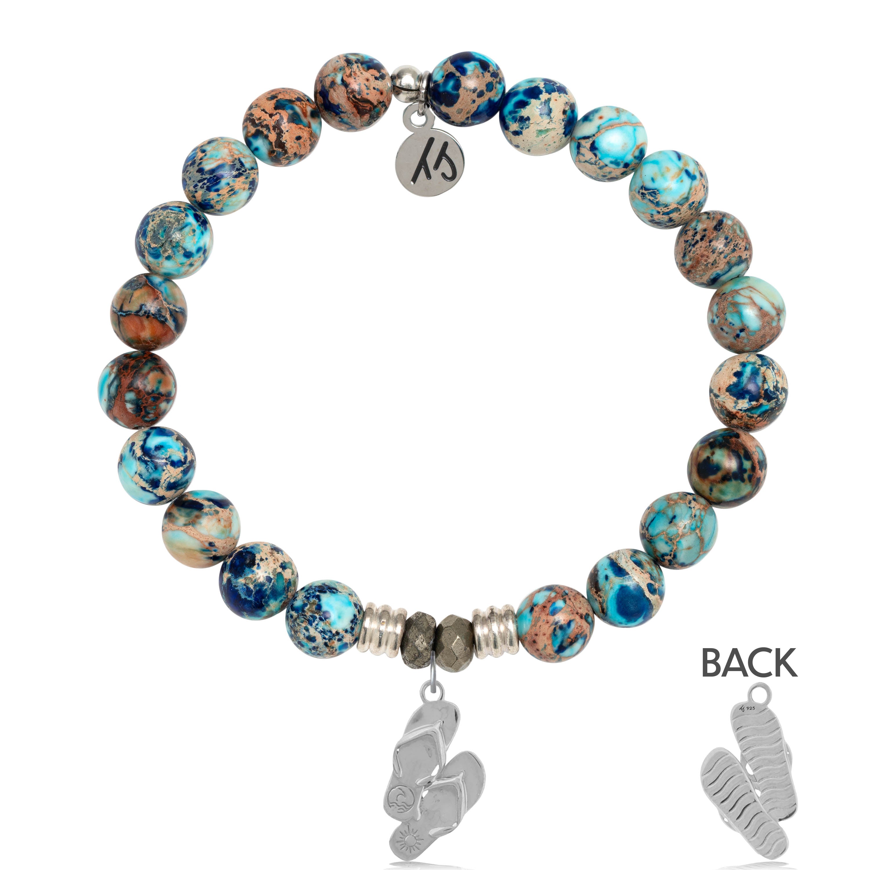 Earth Jasper Stone Bracelet with Flip Flop Sterling Silver Charm