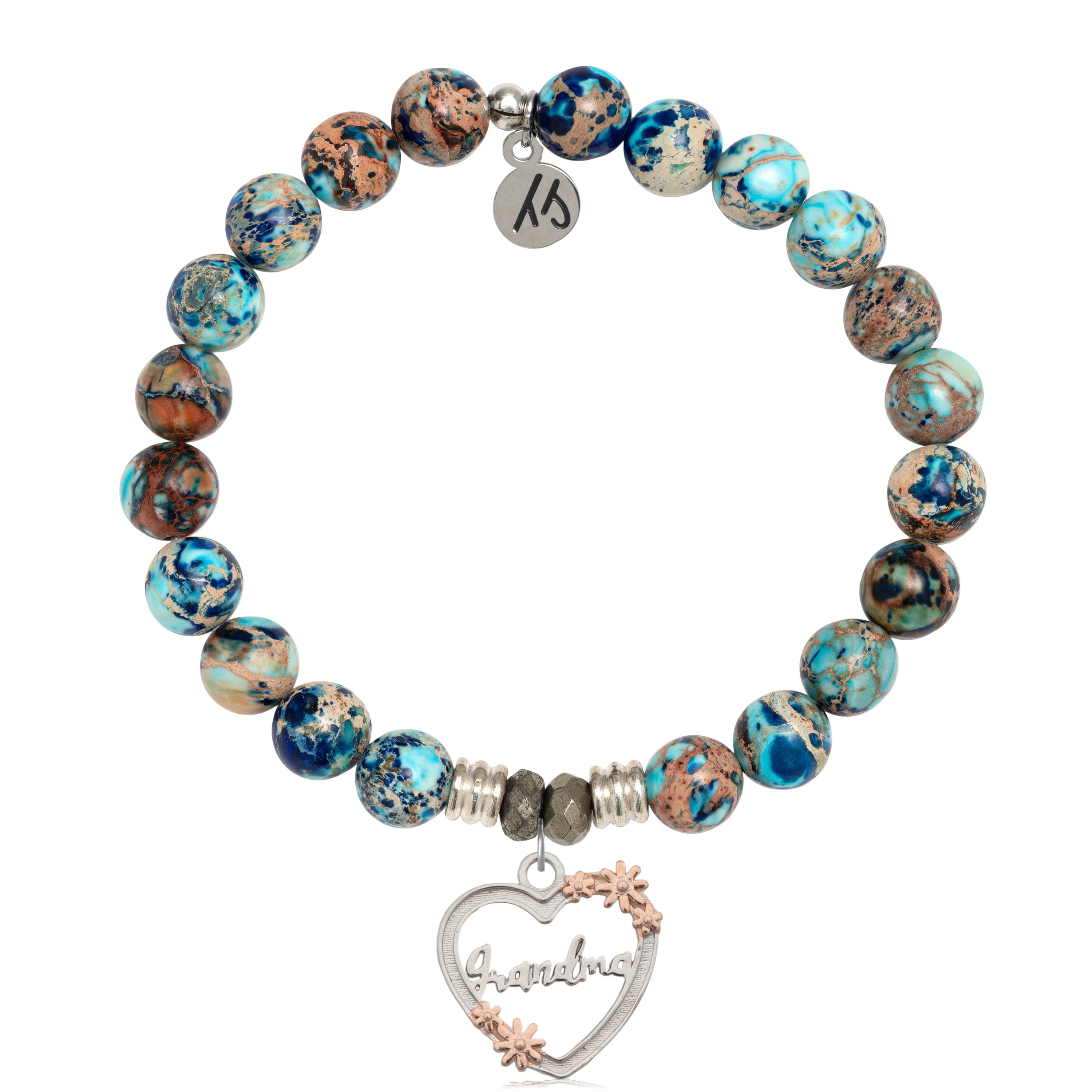 Earth Jasper Stone Bracelet with Heart Grandma Sterling Silver Charm