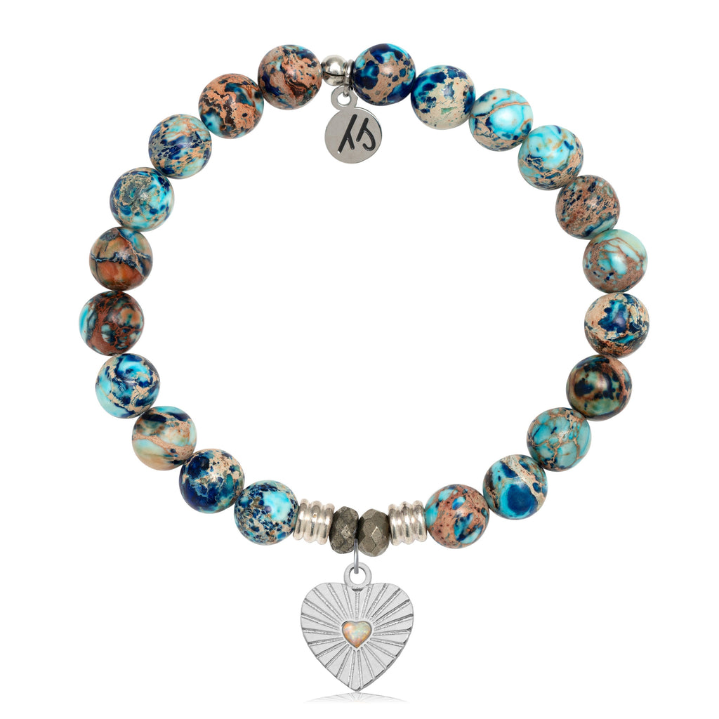 Earth Jasper Stone Bracelet with Heart Sterling Silver Charm