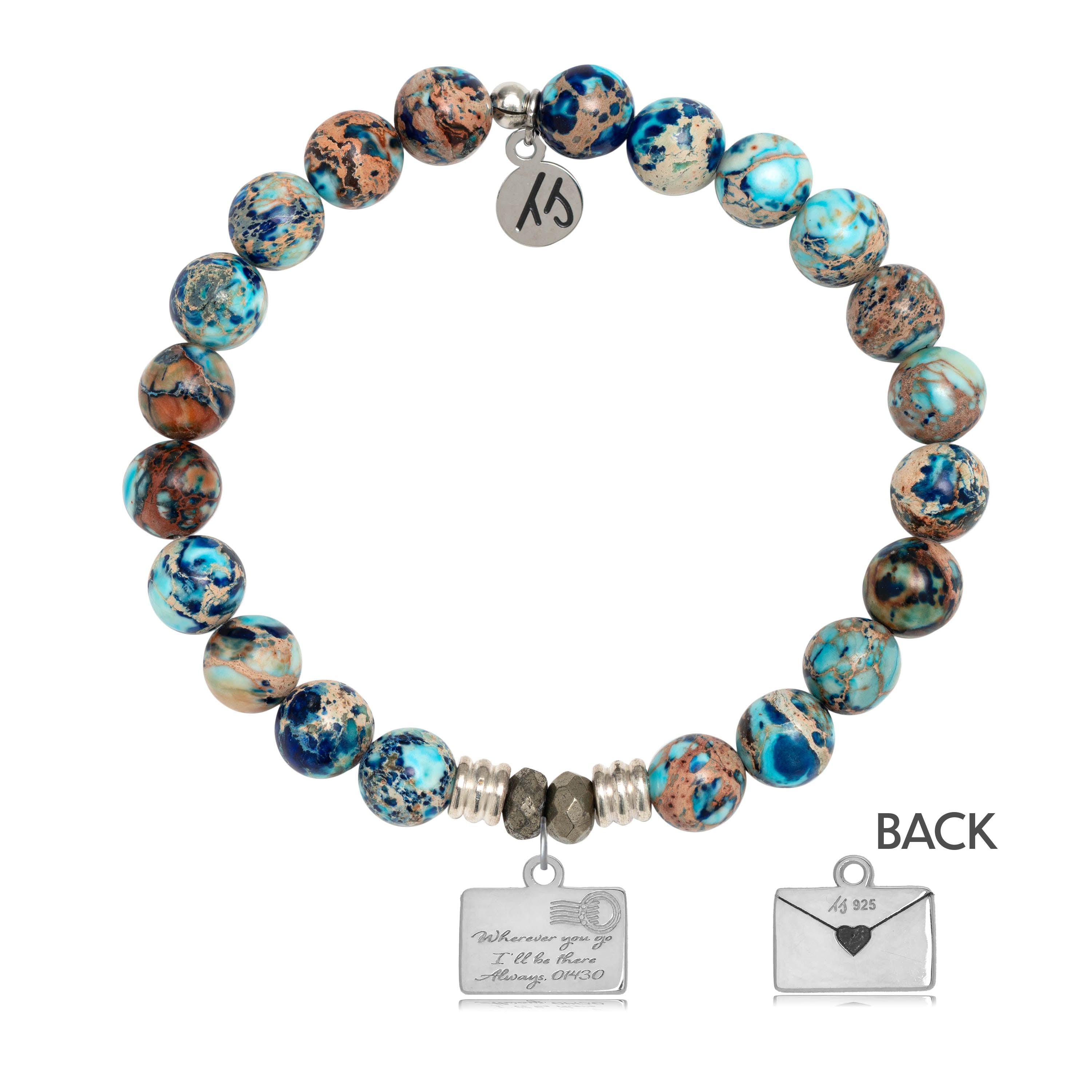 Earth Jasper Stone Bracelet with Love Letter Sterling Silver Charm