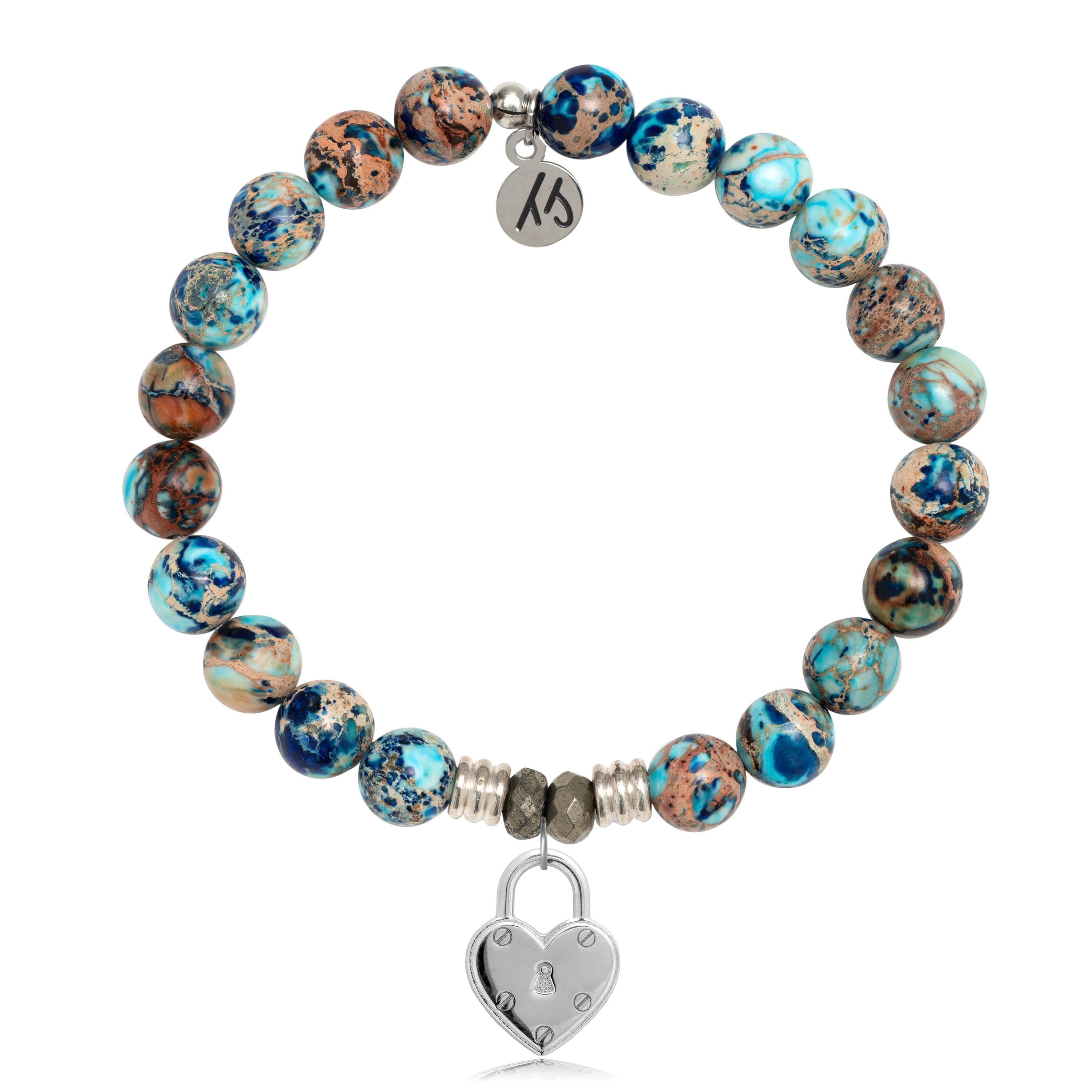 Earth Jasper Stone Bracelet with Love Lock as the Ocean Sterling Silver Charm