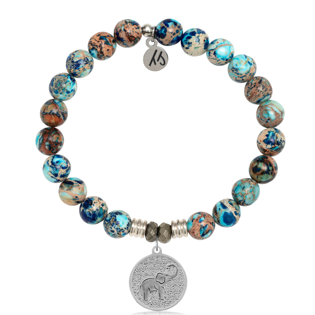 Earth Jasper Stone Bracelet with Lucky Elephant Sterling Silver Charm