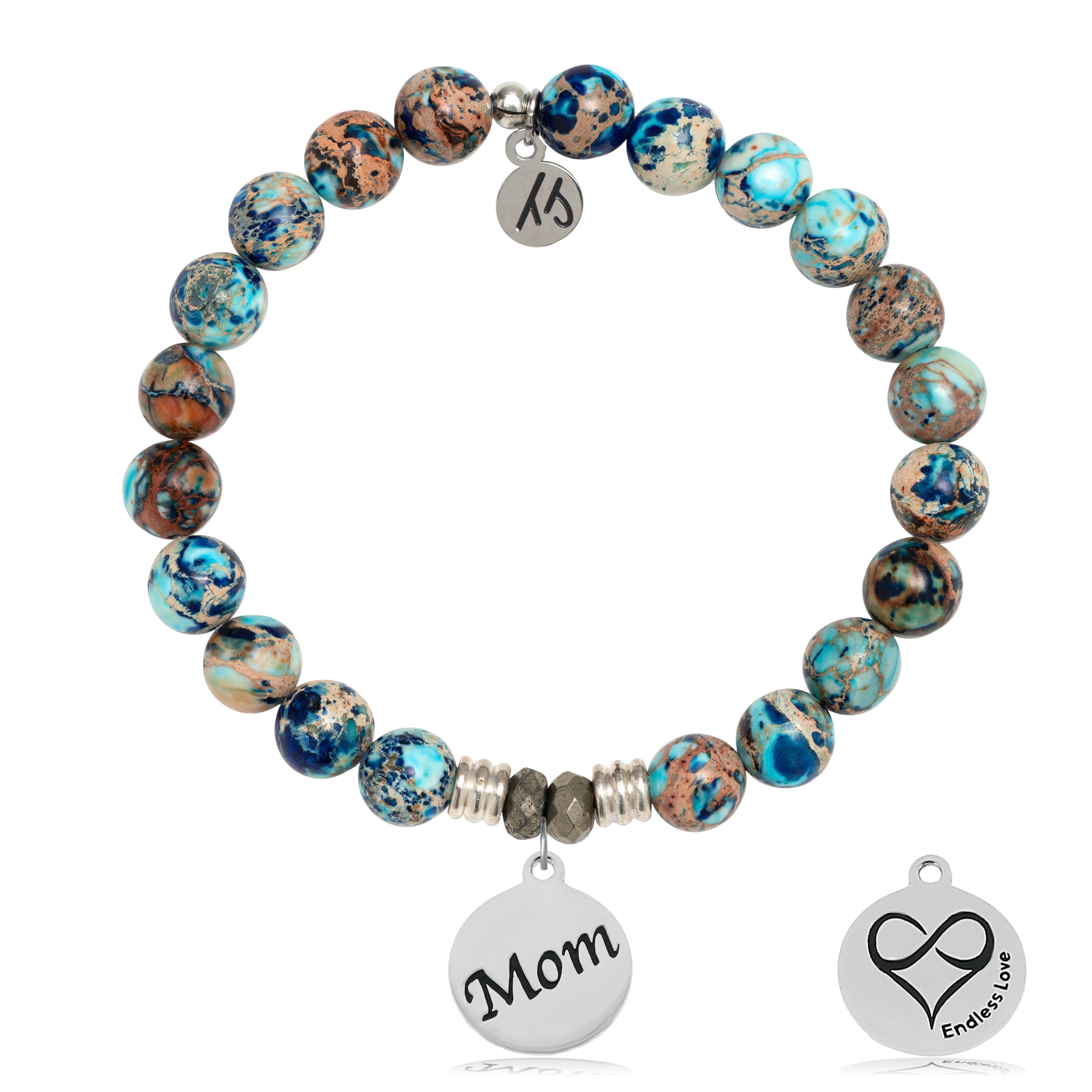 Earth Jasper Stone Bracelet with Mom Sterling Silver Charm