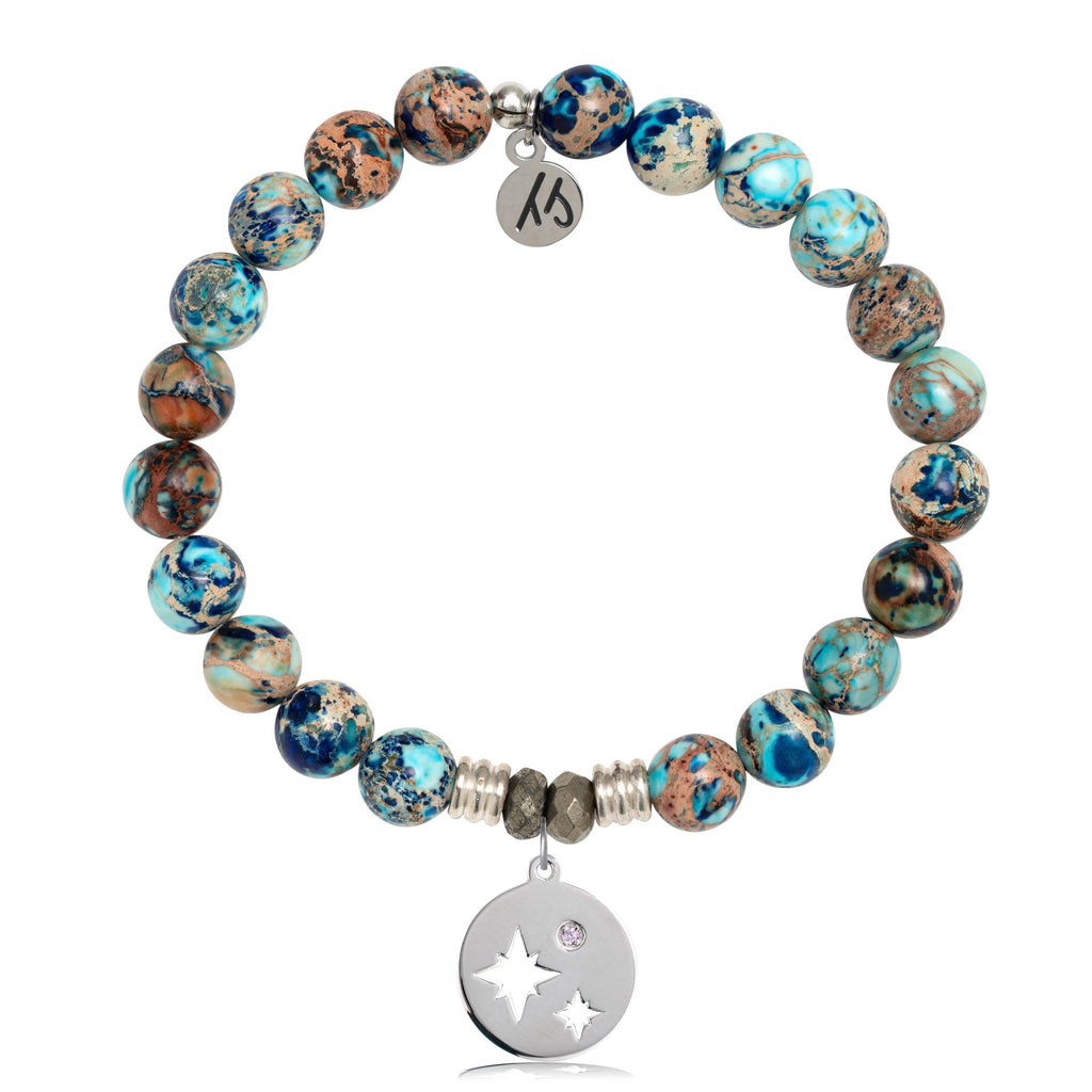 Earth Jasper Stone Bracelet with Mother and Daughter Sterling Silver Charm