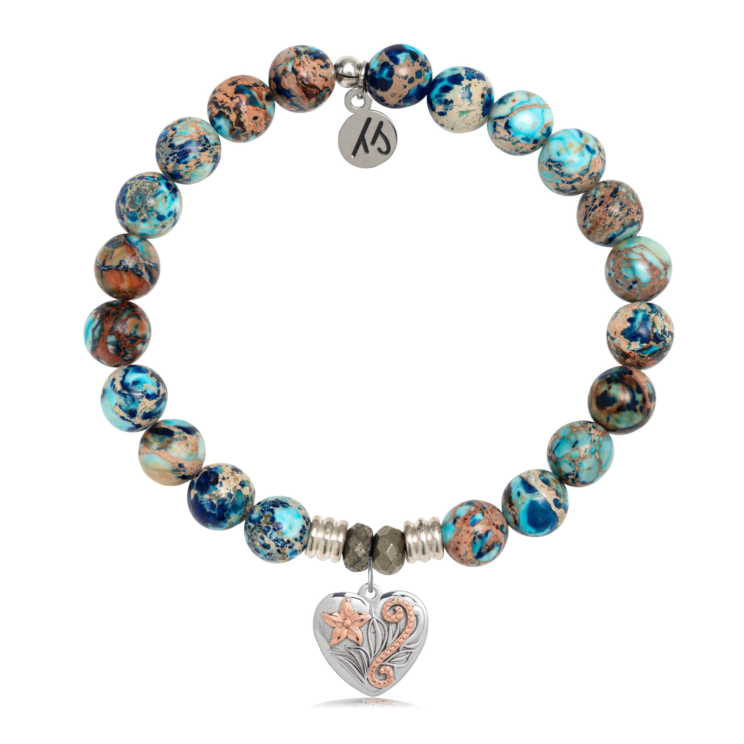 Earth Jasper Stone Bracelet with Renewal Heart Sterling Silver Charm