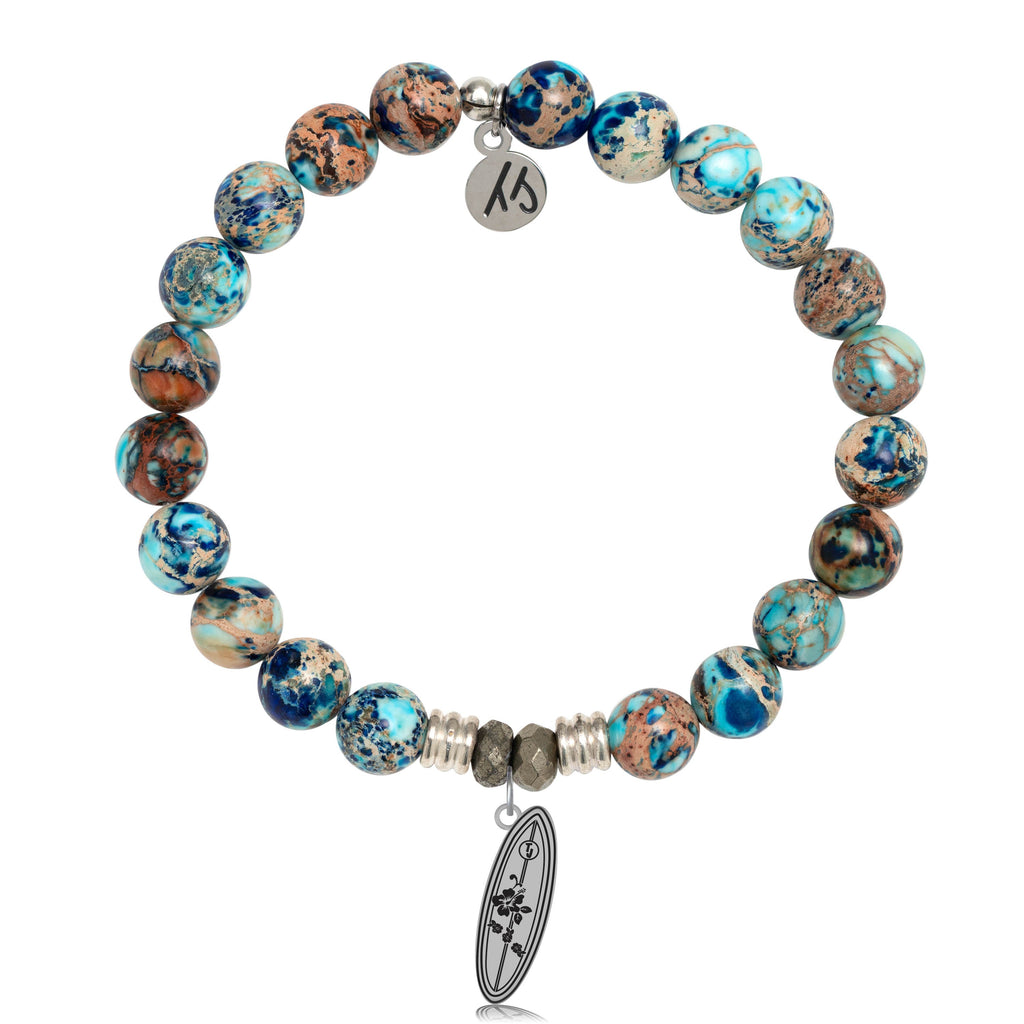 Earth Jasper Stone Bracelet with Ride the Wave Sterling Silver Charm