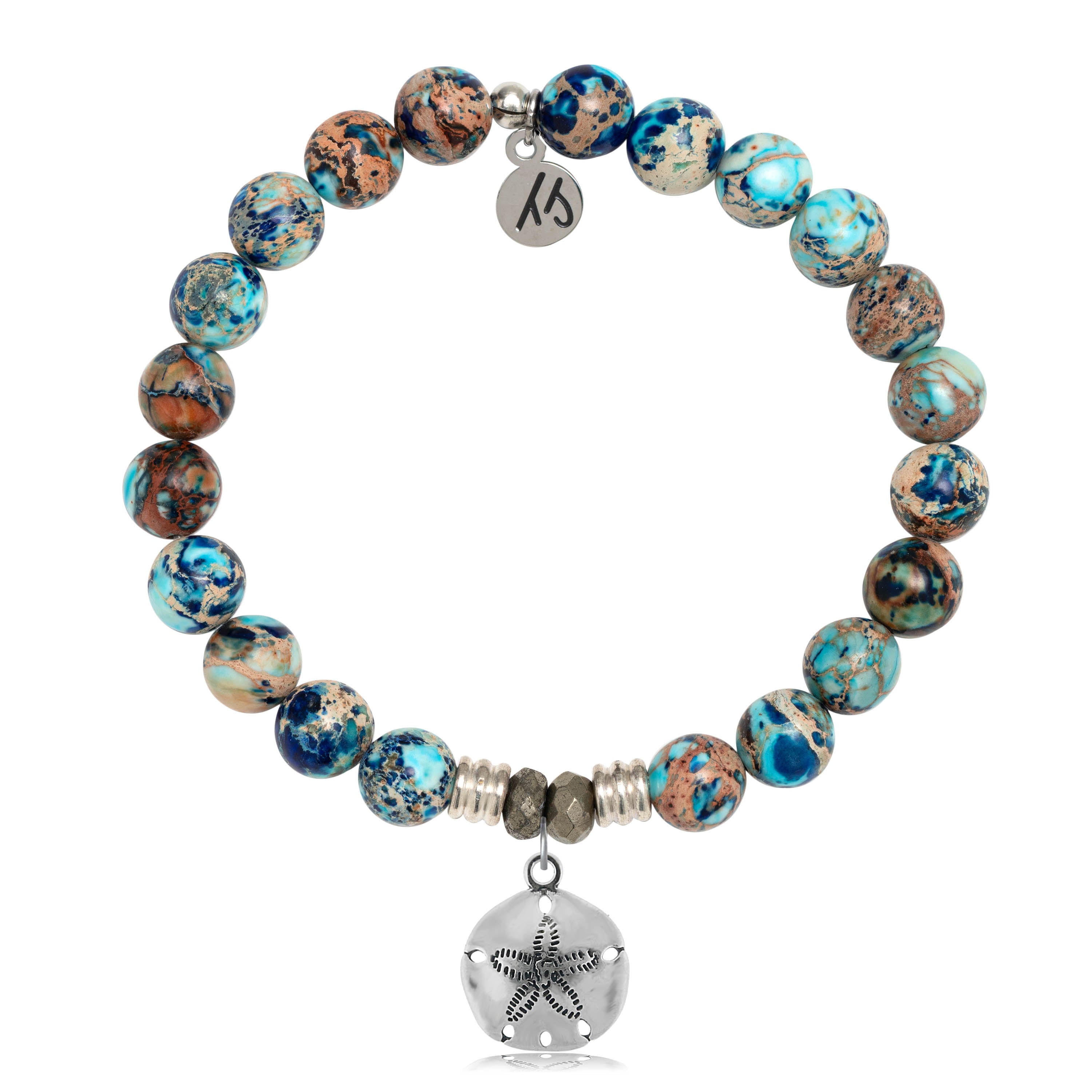 Earth Jasper Stone Bracelet with Sand Dollar Sterling Silver Charm