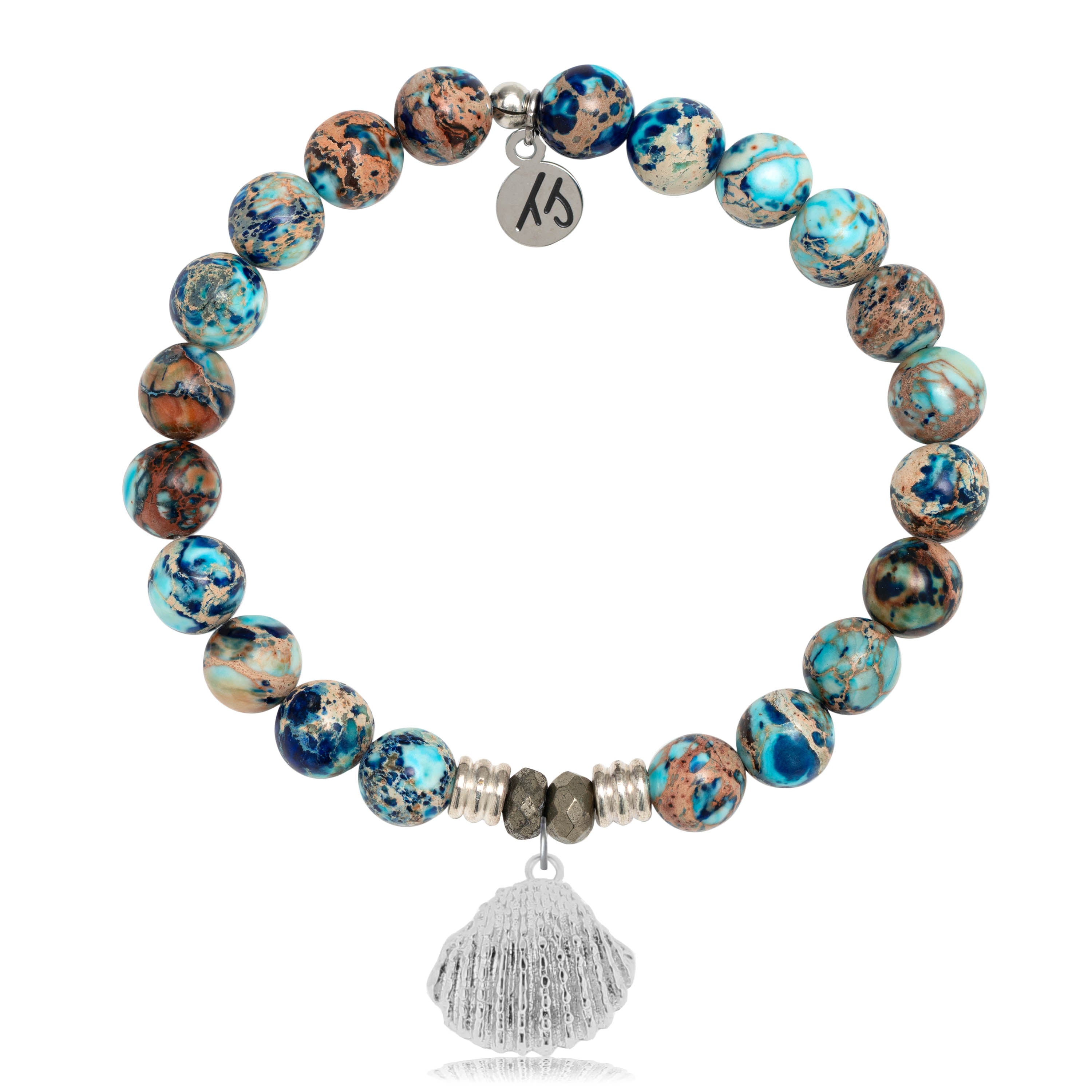 Earth Jasper Stone Bracelet with Seashell Sterling Silver Charm