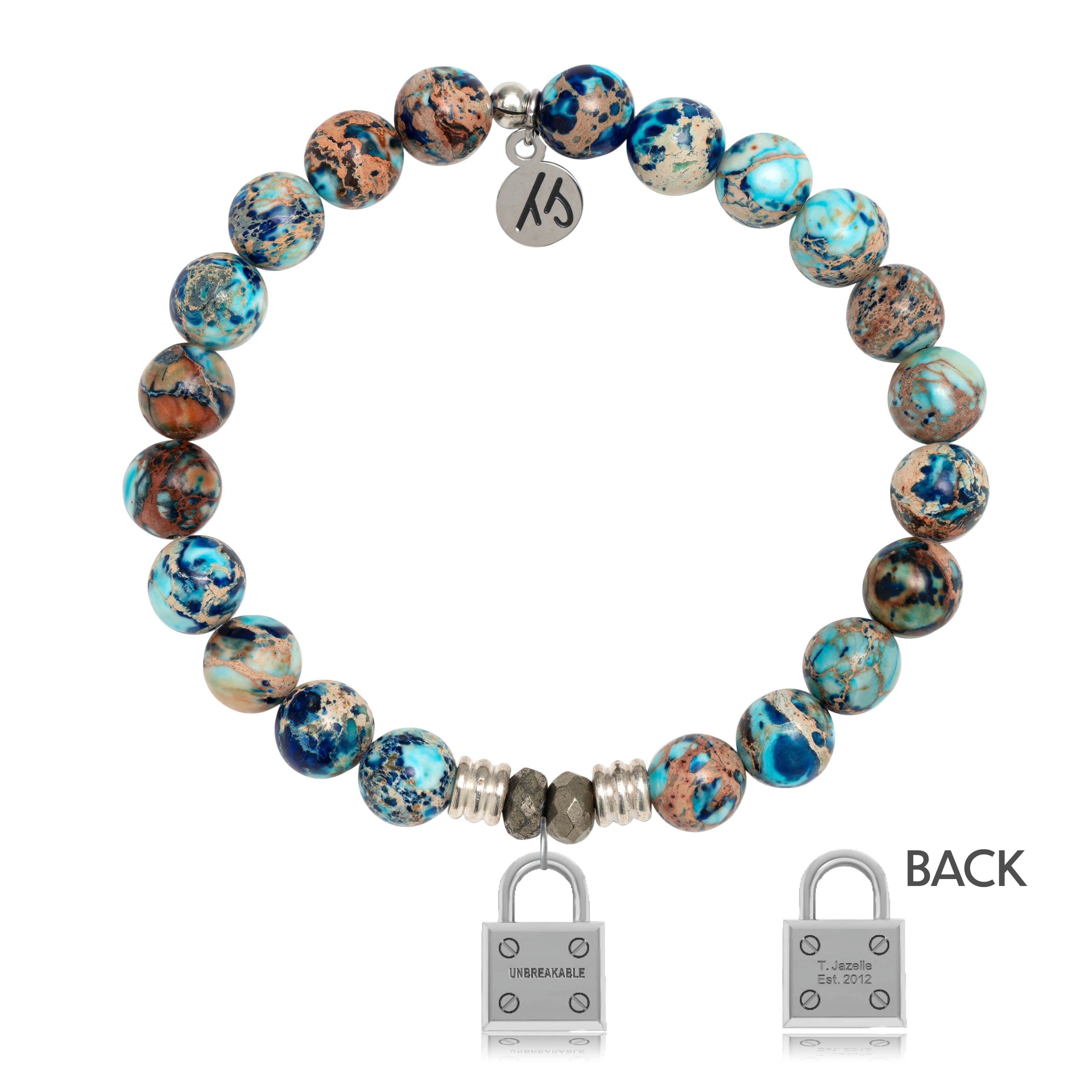 Earth Jasper Stone Bracelet with Unbreakable Sterling Silver Charm