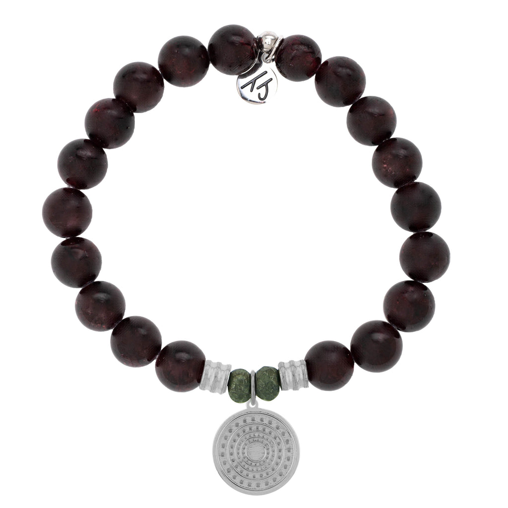 Garnet Stone Bracelet with Family Circle Sterling Silver Charm