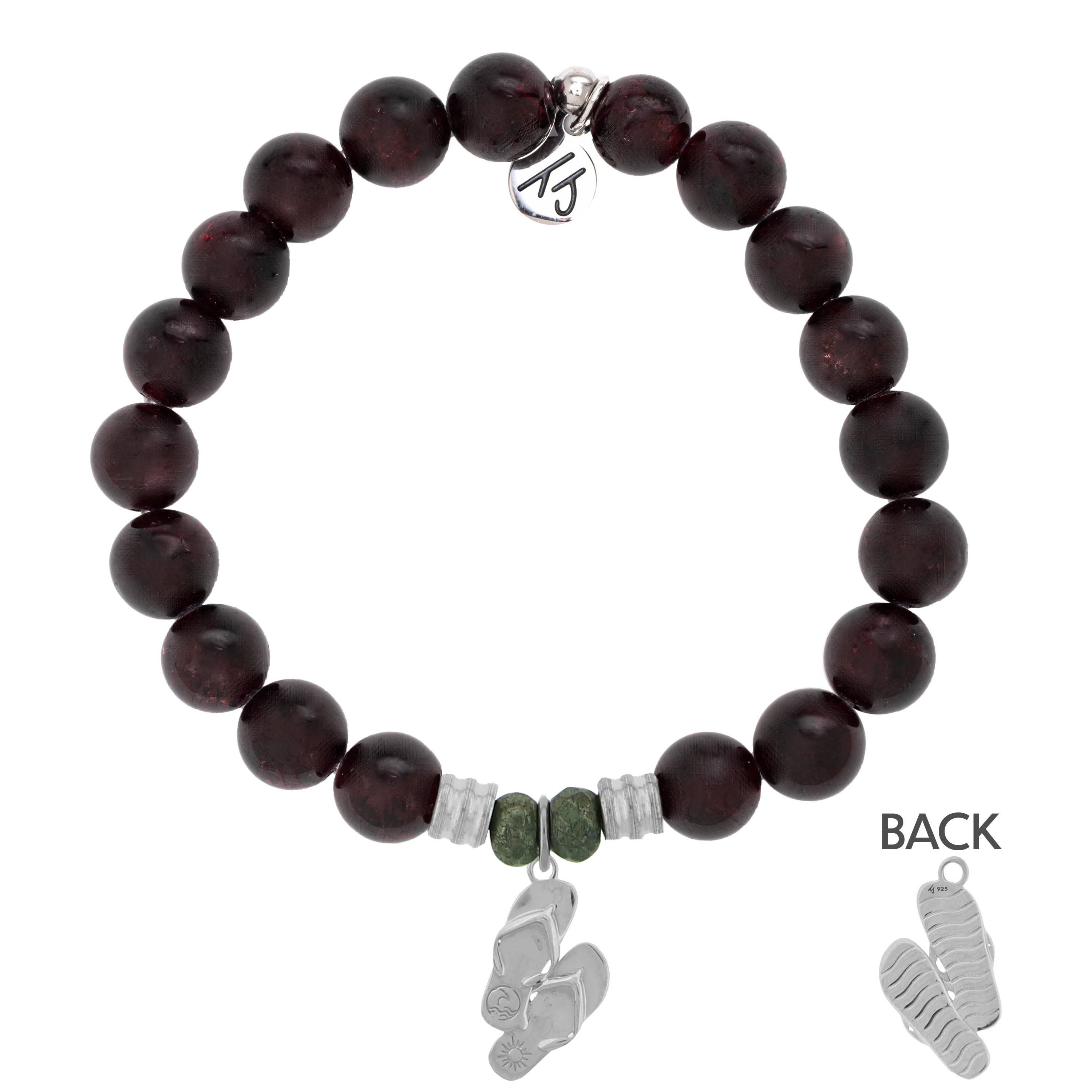 Garnet Stone Bracelet with Flip Flop Sterling Silver Charm