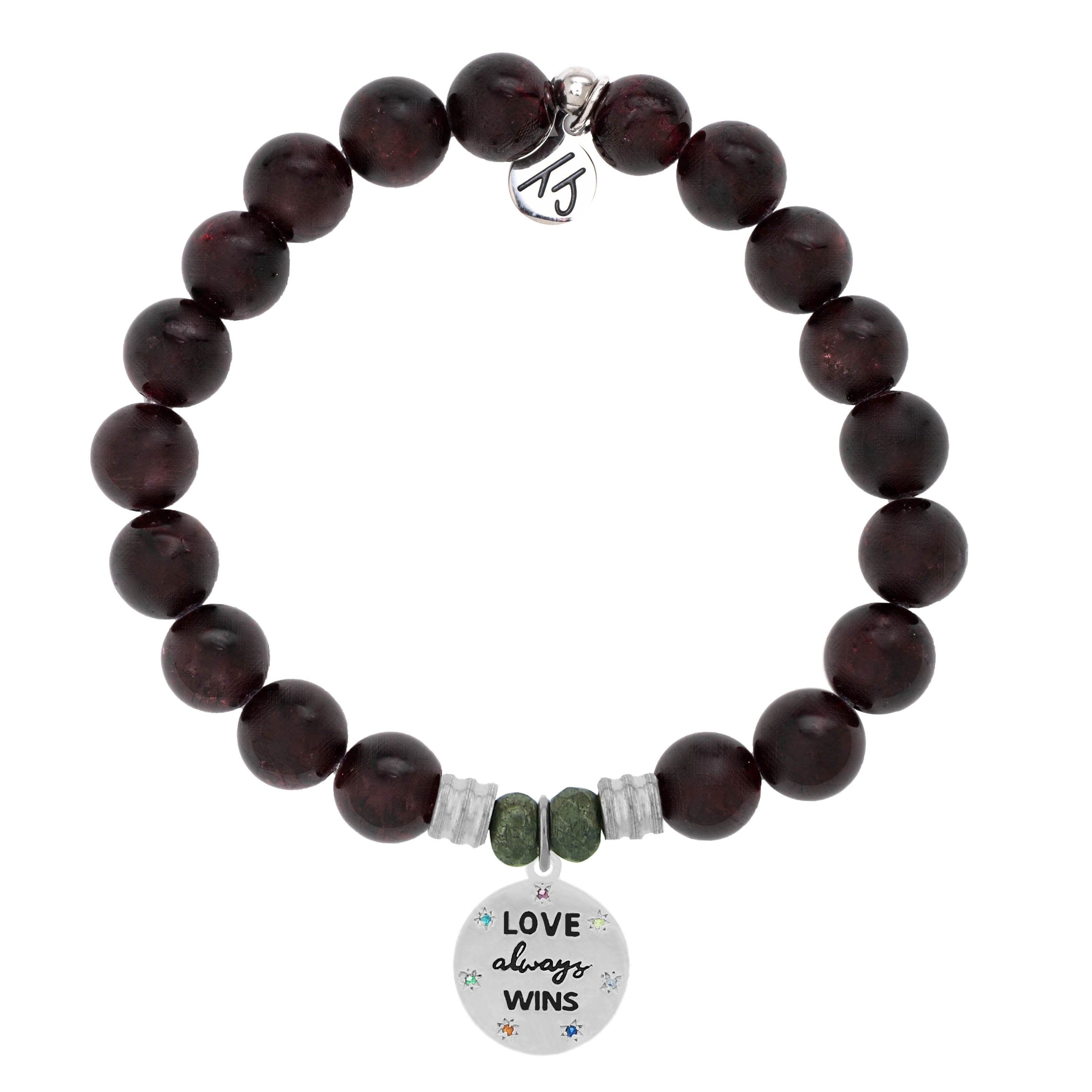 Garnet Stone Bracelet with Love Always Wins Sterling Silver Charm