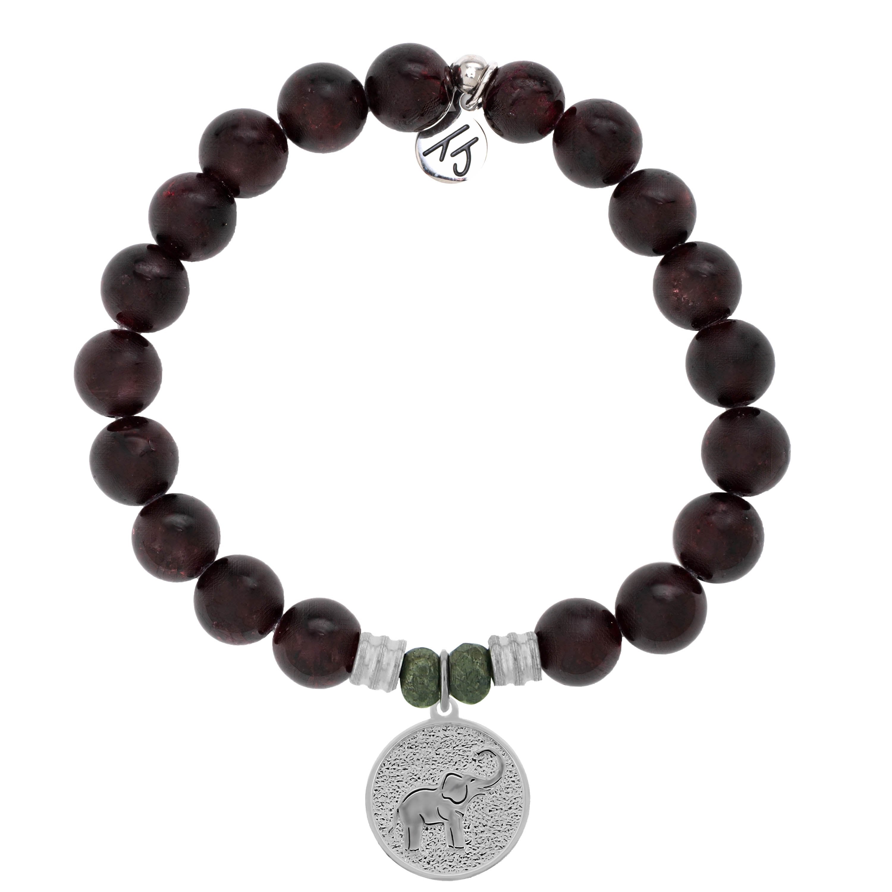 Garnet Stone Bracelet with Lucky Elephant Sterling Silver Charm