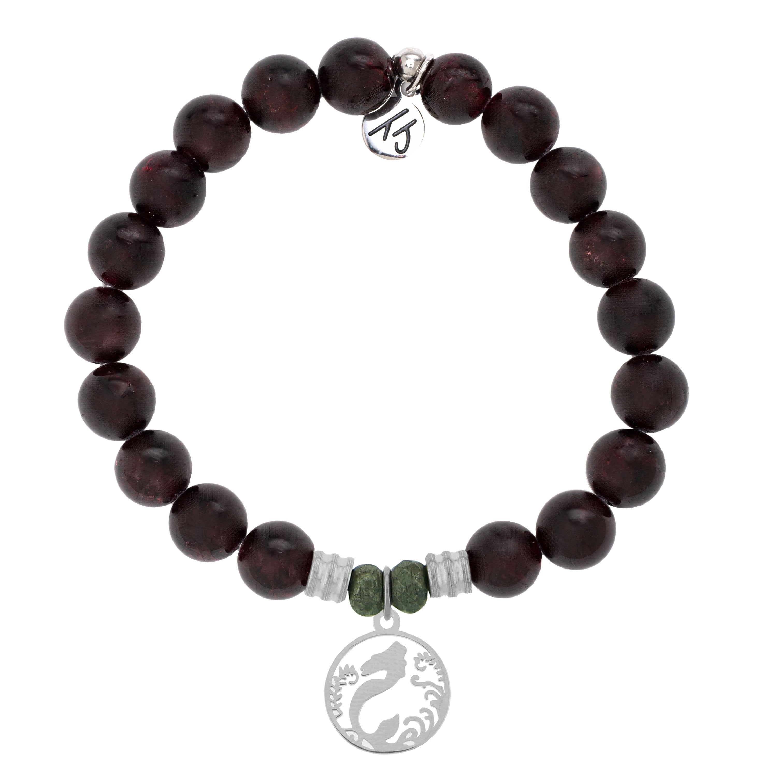 Garnet Stone Bracelet with Mermaid Sterling Silver Charm
