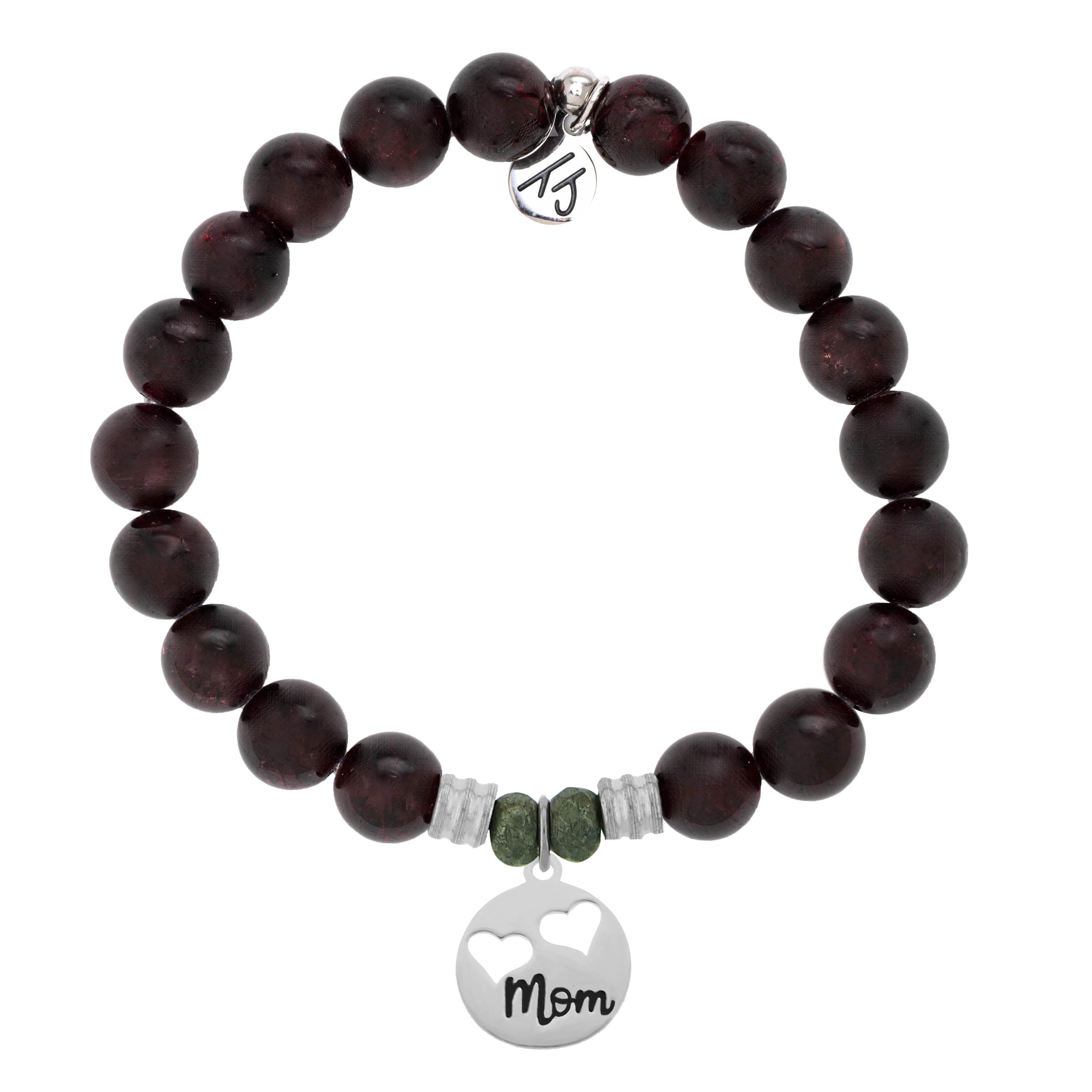 Garnet Stone Bracelet with Mom... Sterling Silver Charm