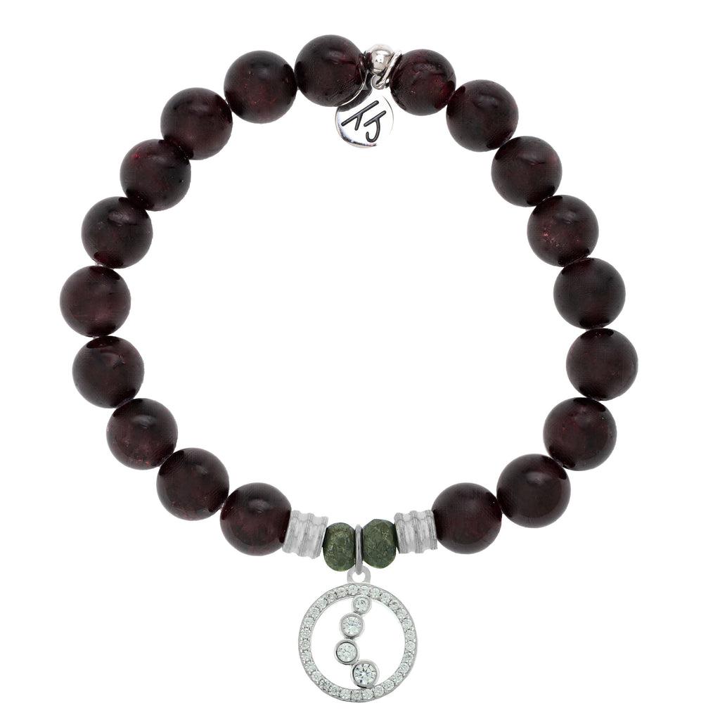 Garnet Stone Bracelet with One Step at a Time Sterling Silver Charm
