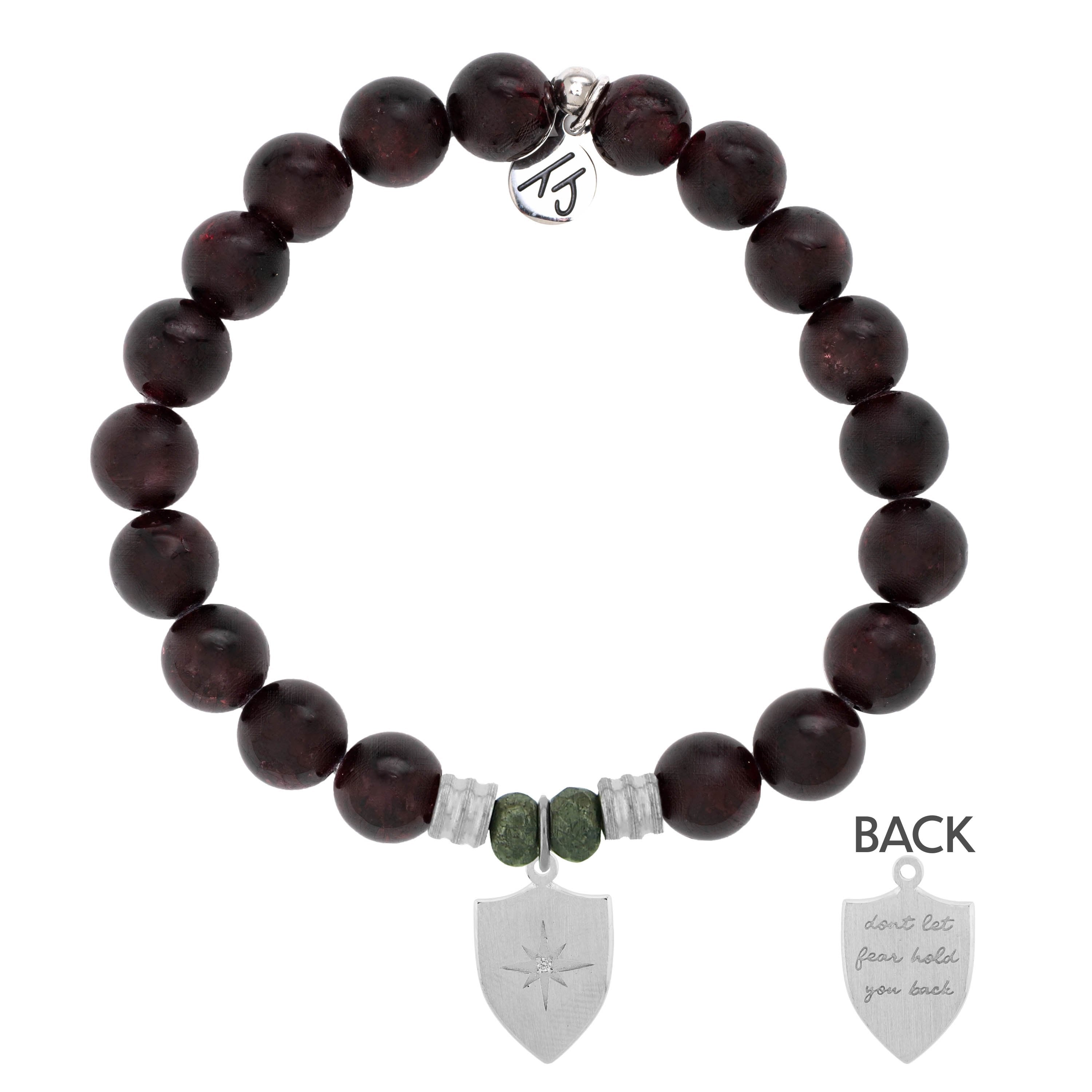 Garnet Stone Bracelet with Shield of Strength Sterling Silver Charm