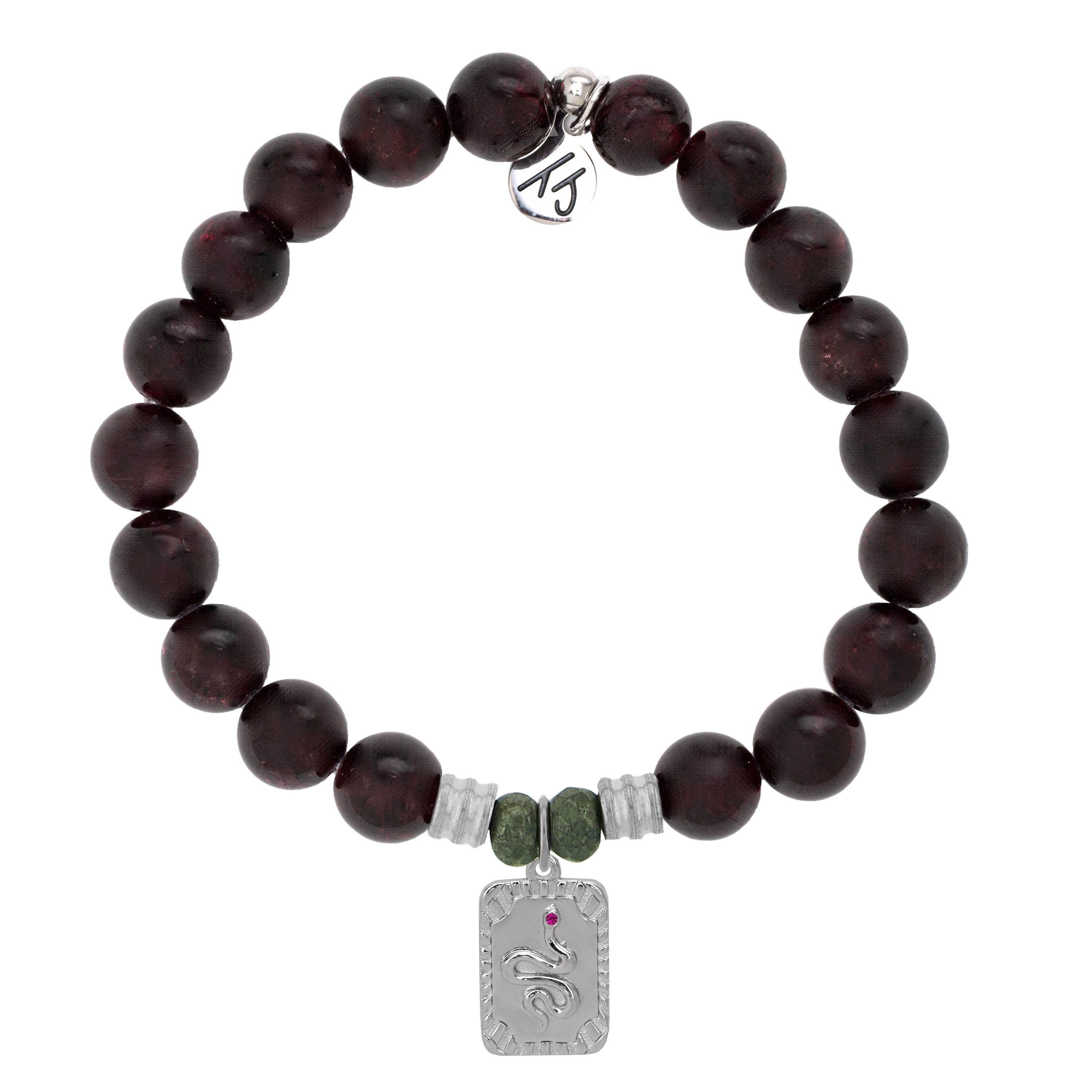 Garnet Stone Bracelet with Snake Sterling Silver Charm