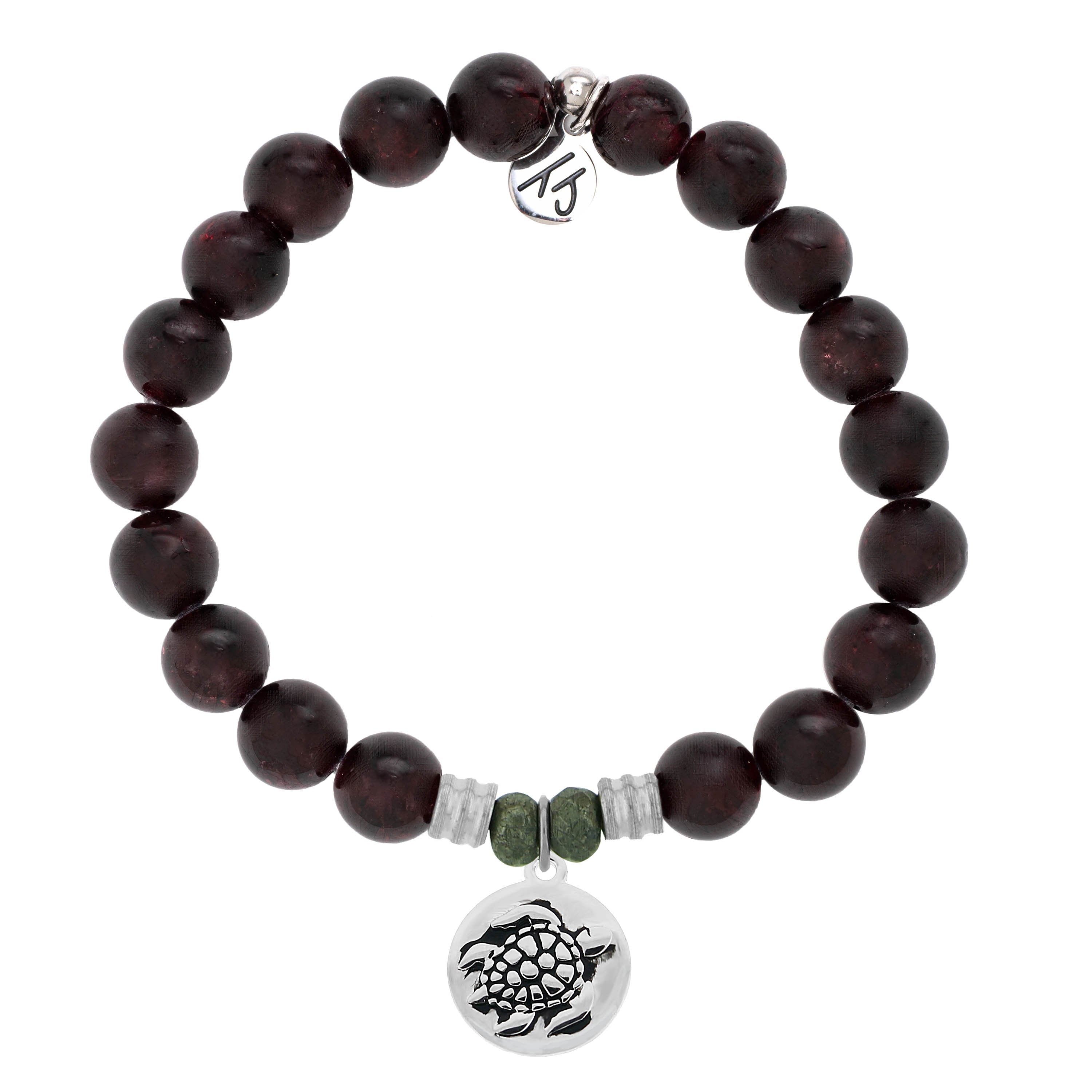 Garnet Stone Bracelet with Turtle Sterling Silver Charm