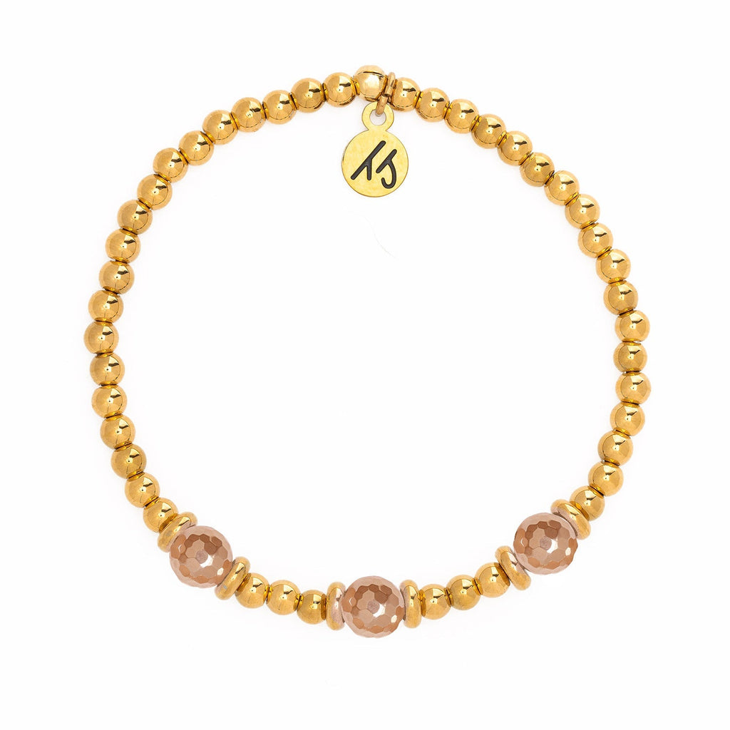 Gold Affirmations Collection- Thankful For You Champagne Agate Bracelet
