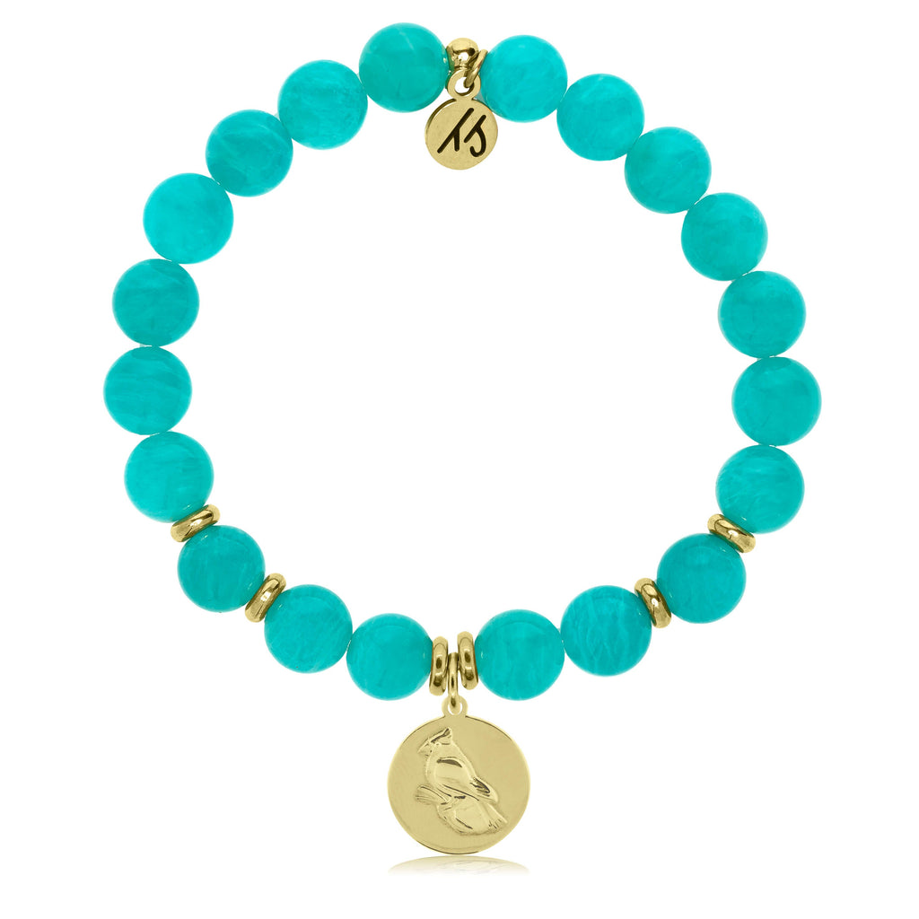 Gold Collection - Aqua Amazonite Stone Bracelet with Cardinal Gold Charm
