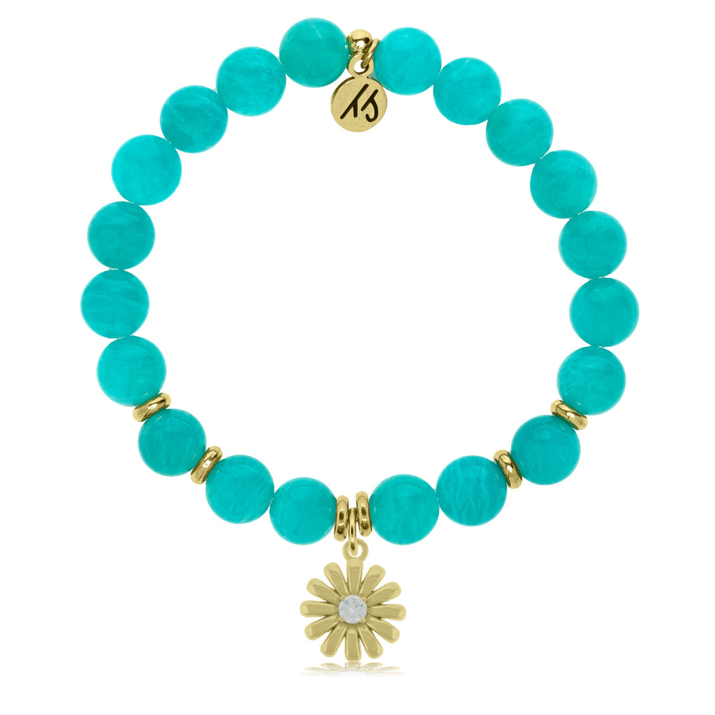 Gold Collection - Aqua Amazonite Stone Bracelet with Daisy Gold Charm