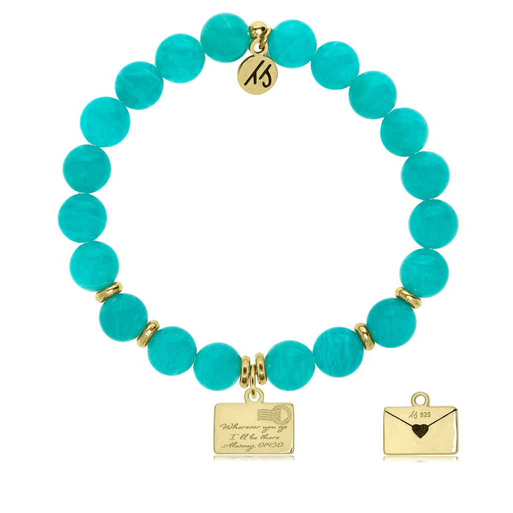 Gold Collection - Aqua Amazonite Stone Bracelet with Love Letter Gold Charm