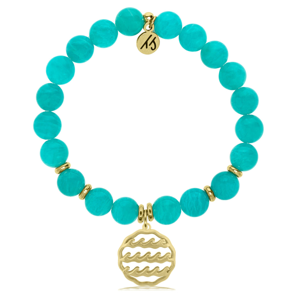 Gold Collection - Aqua Amazonite Stone Bracelet with Waves of Life Gold Charm